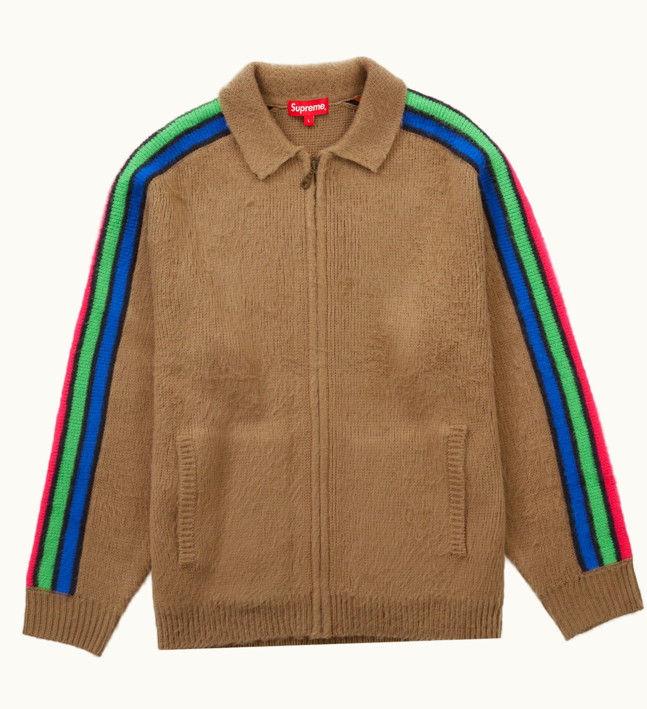 Supreme Supreme Sleeve Stripe Zip Up Sweater Dusty Brown