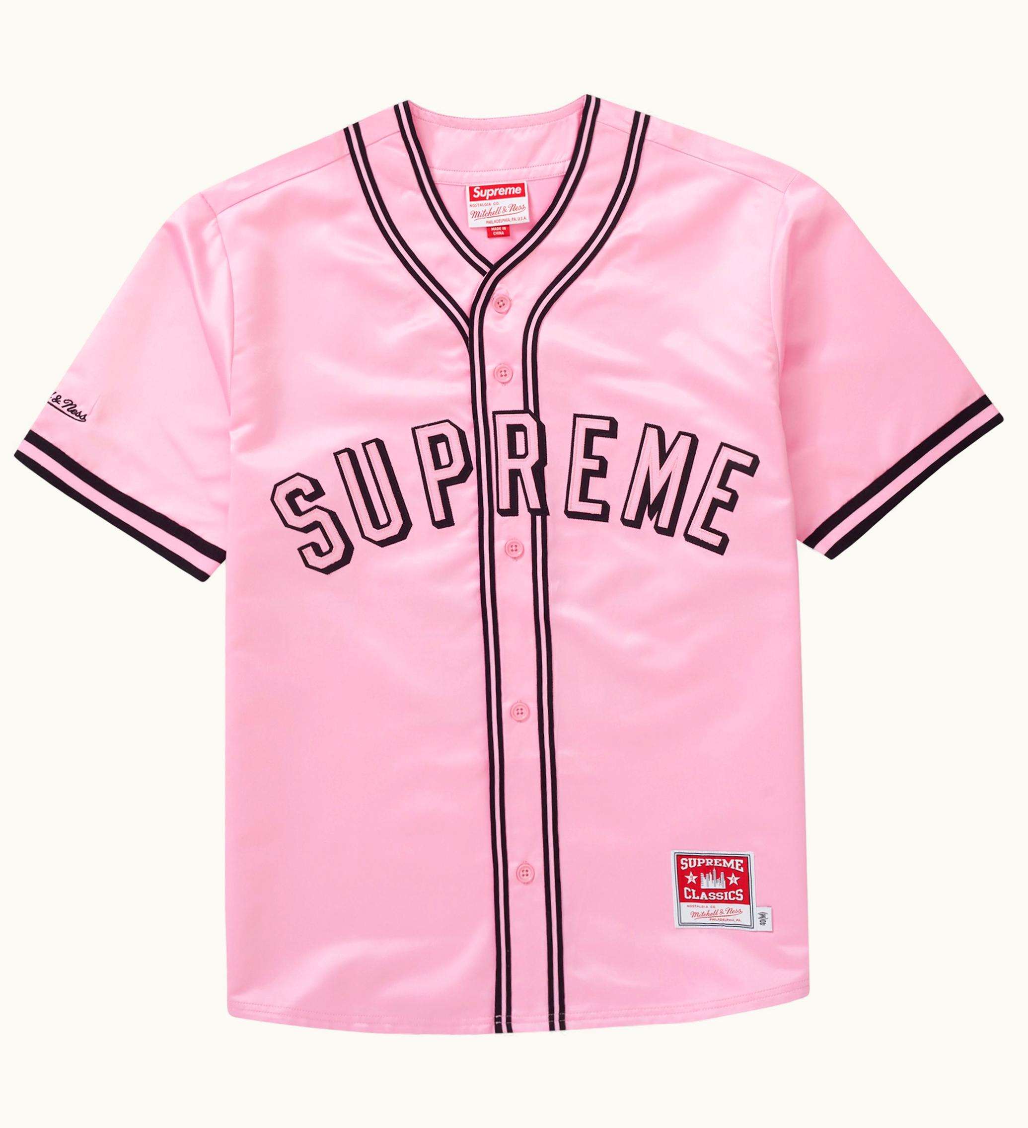 Supreme Supreme Mitchell Ness Satin Baseball Jersey Pink