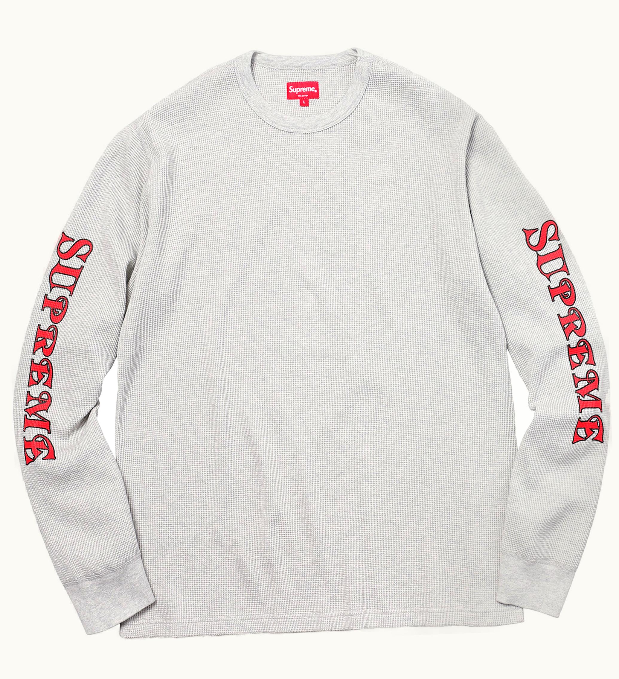 Supreme Supreme Sleeve Logo Waffle Thermal Heather Grey