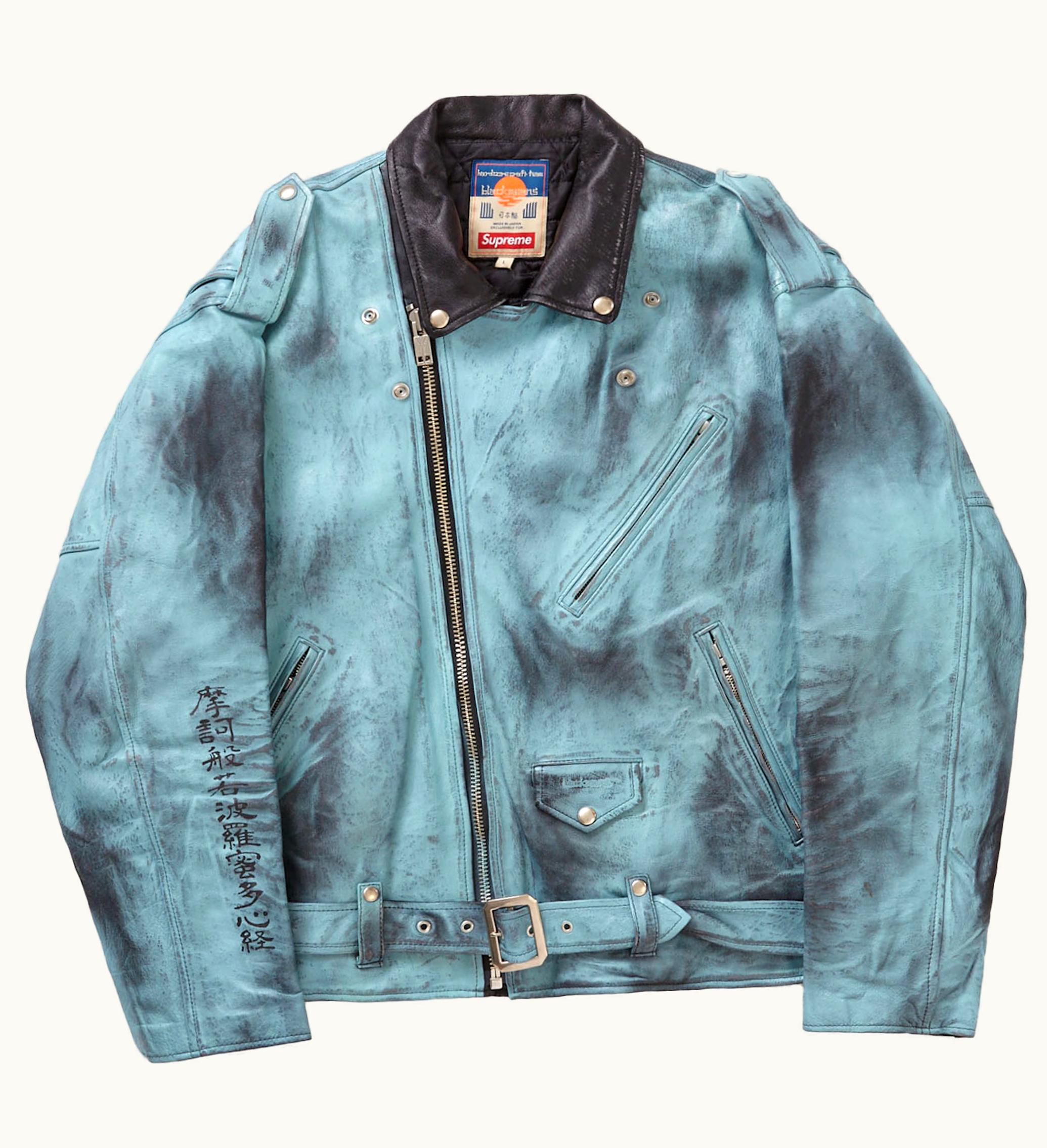 Supreme Supreme Blackmeans Painted Leather Motorcycle Jacket Light Green