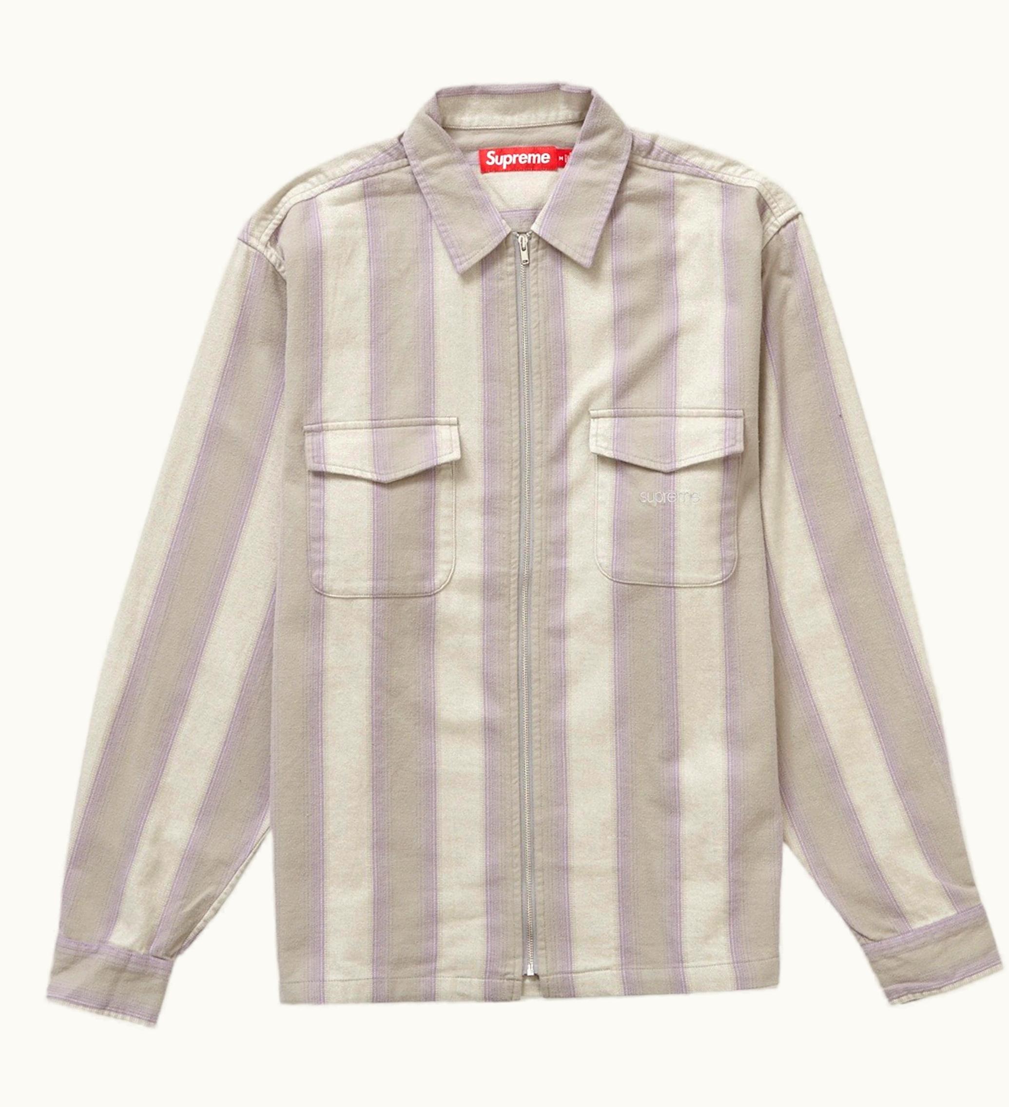 Supreme Supreme Stripe Flannel Zip Up Shirt Grey