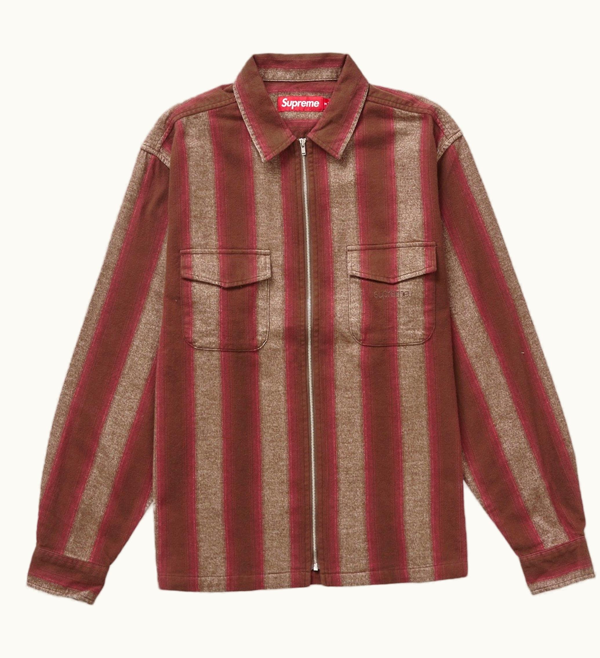 Supreme Supreme Stripe Flannel Zip Up Shirt Brown