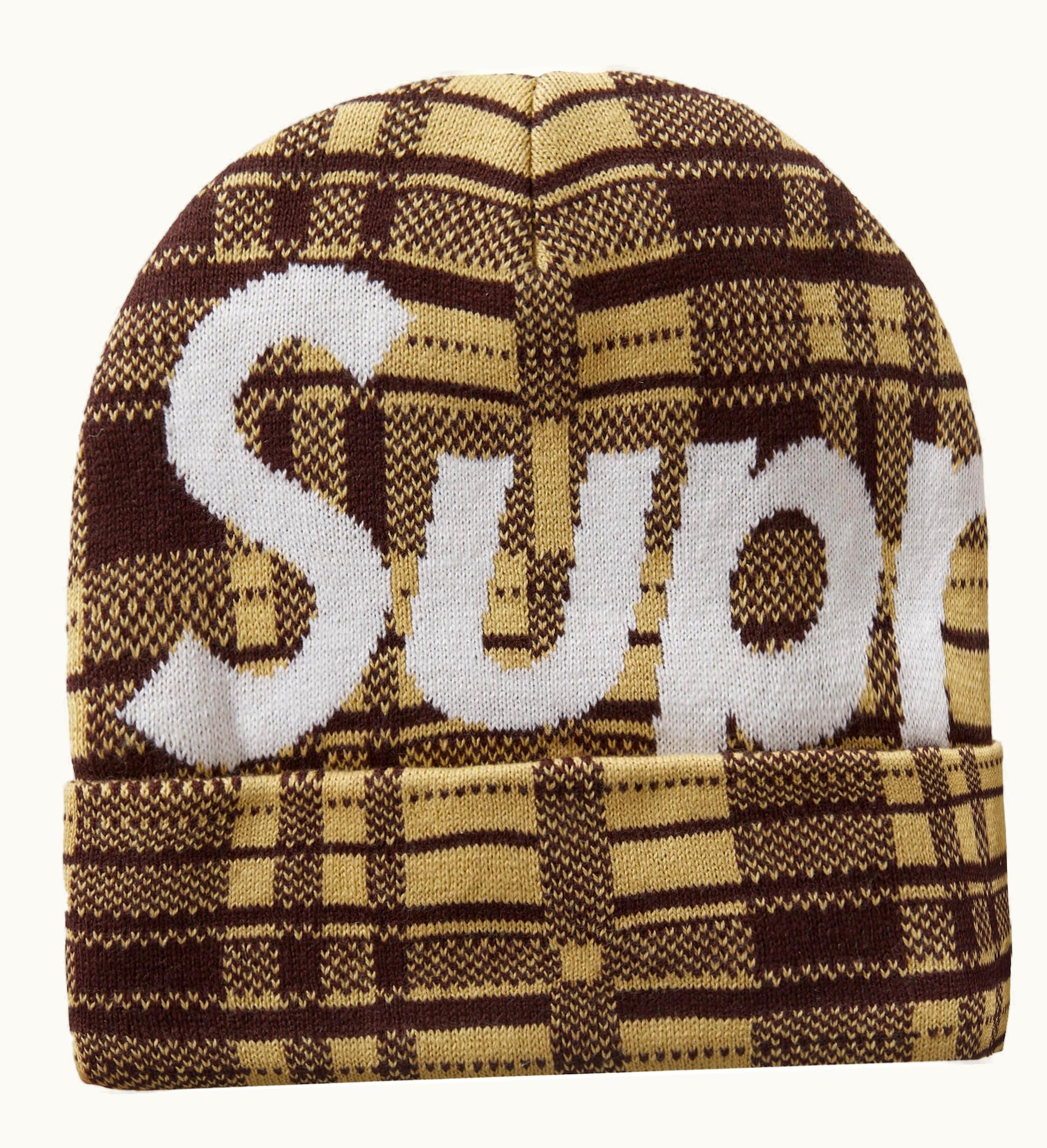 Supreme Supreme Big Logo Beanie FW23 Tan Plaid