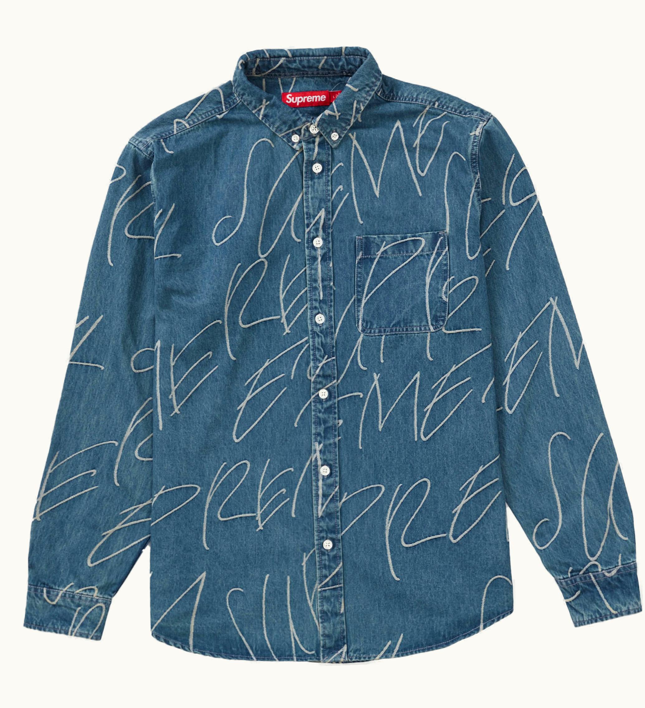 Supreme Supreme Handwriting Jacquard Denim Shirt Washed Indigo