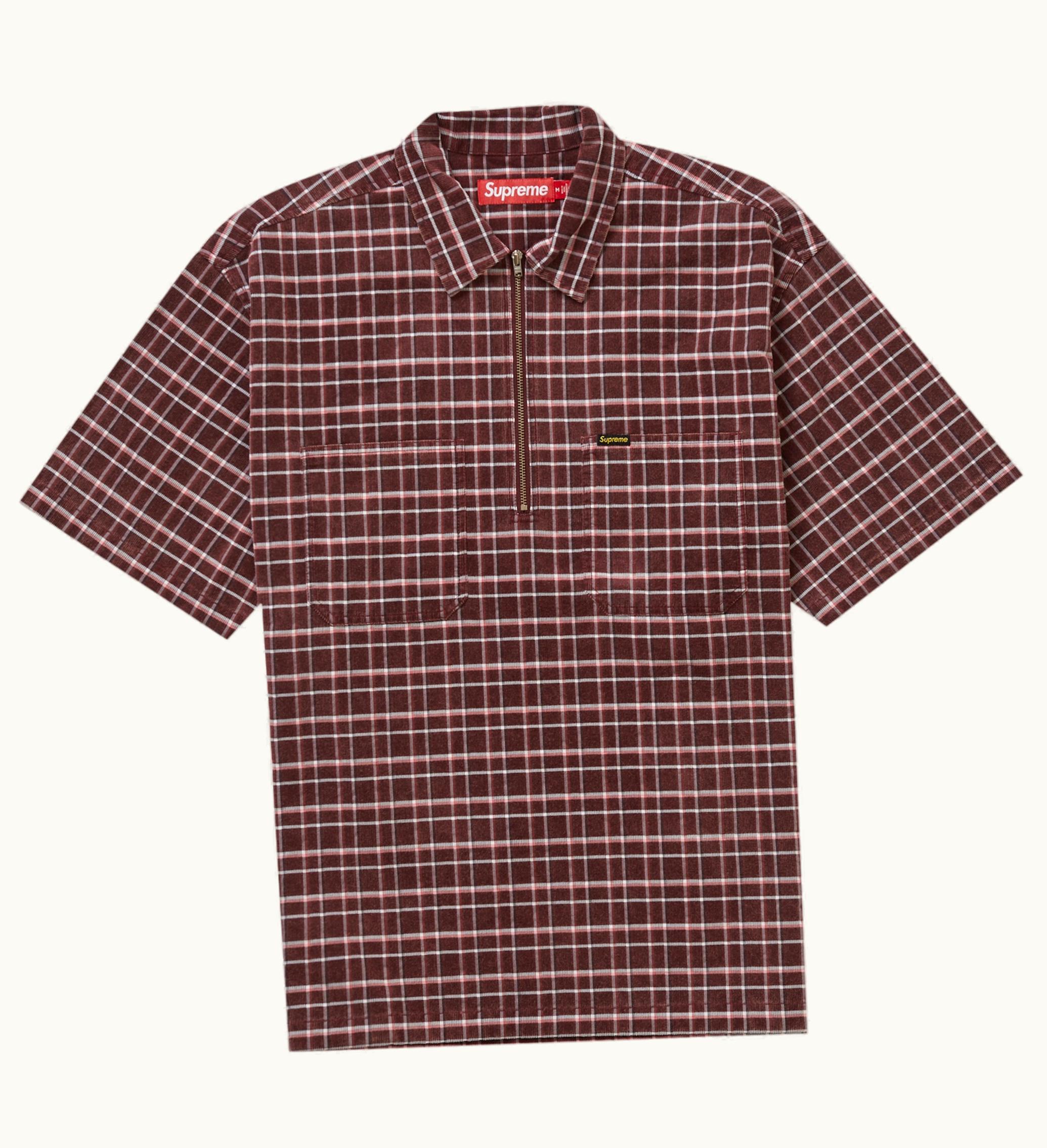 Supreme Supreme Plaid Corduroy Half Zip S S Shirt Red