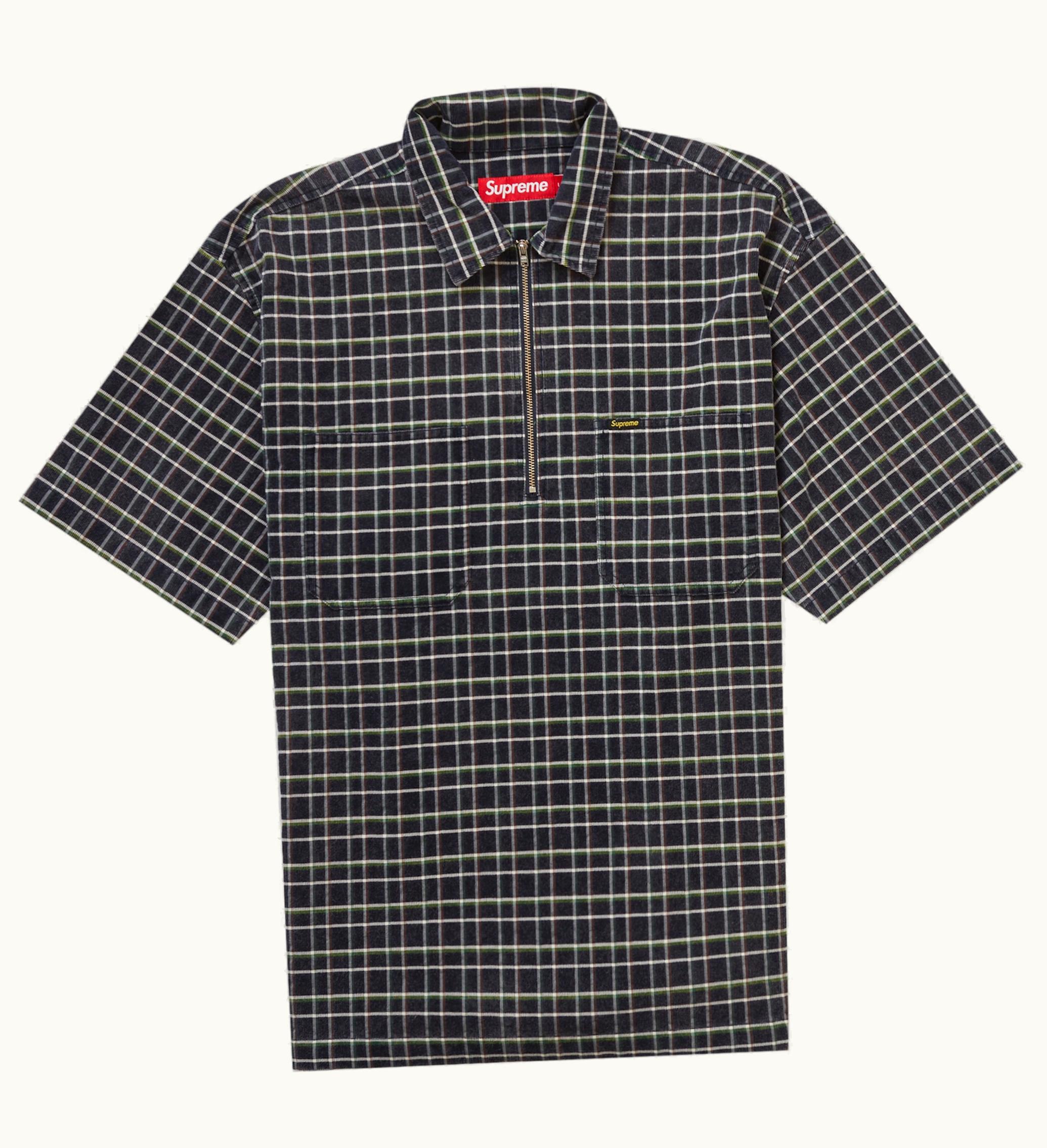Supreme Supreme Plaid Corduroy Half Zip S S Shirt Navy