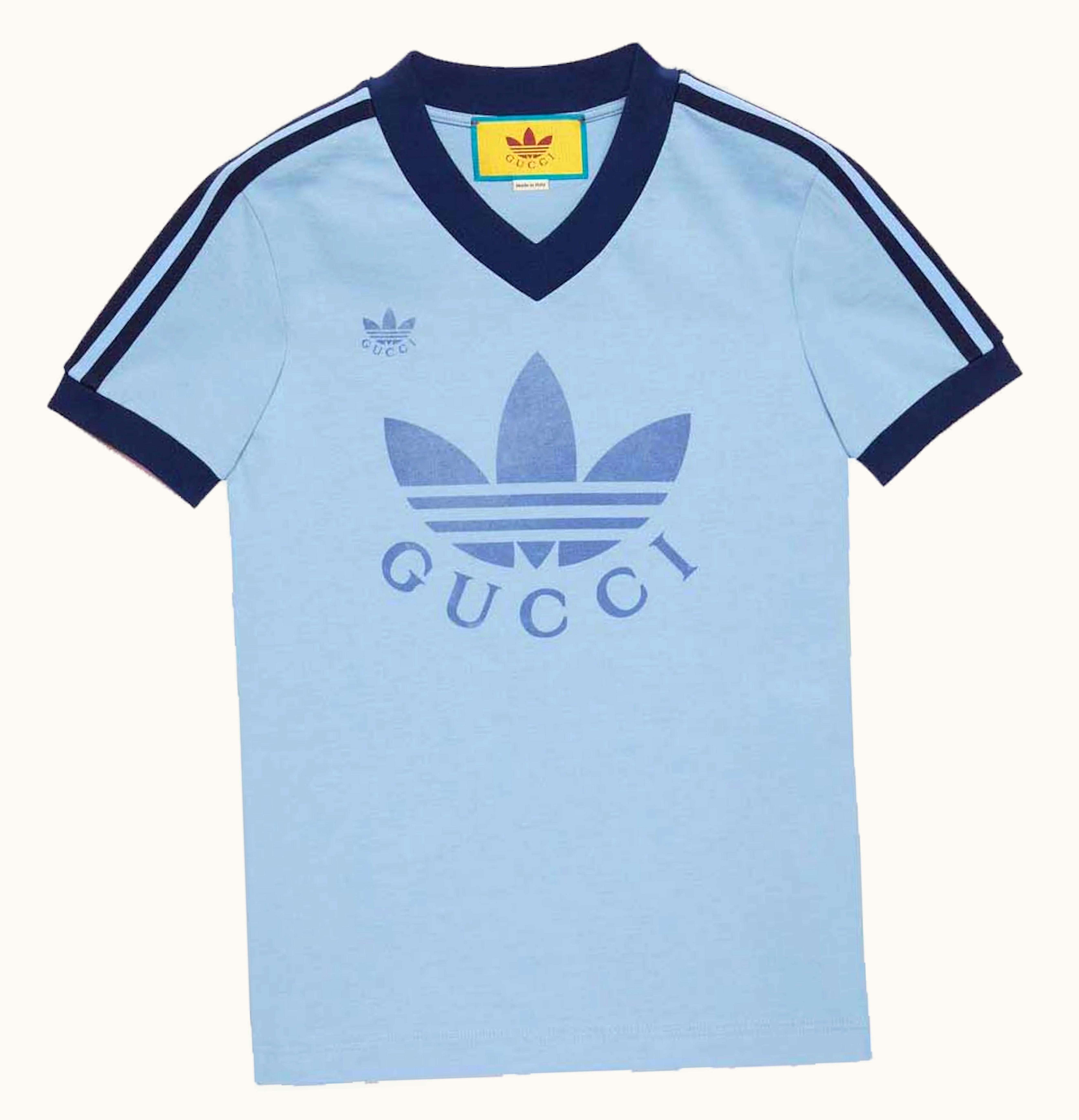 Gucci Gucci x adidas V Neck T Shirt Light Blue