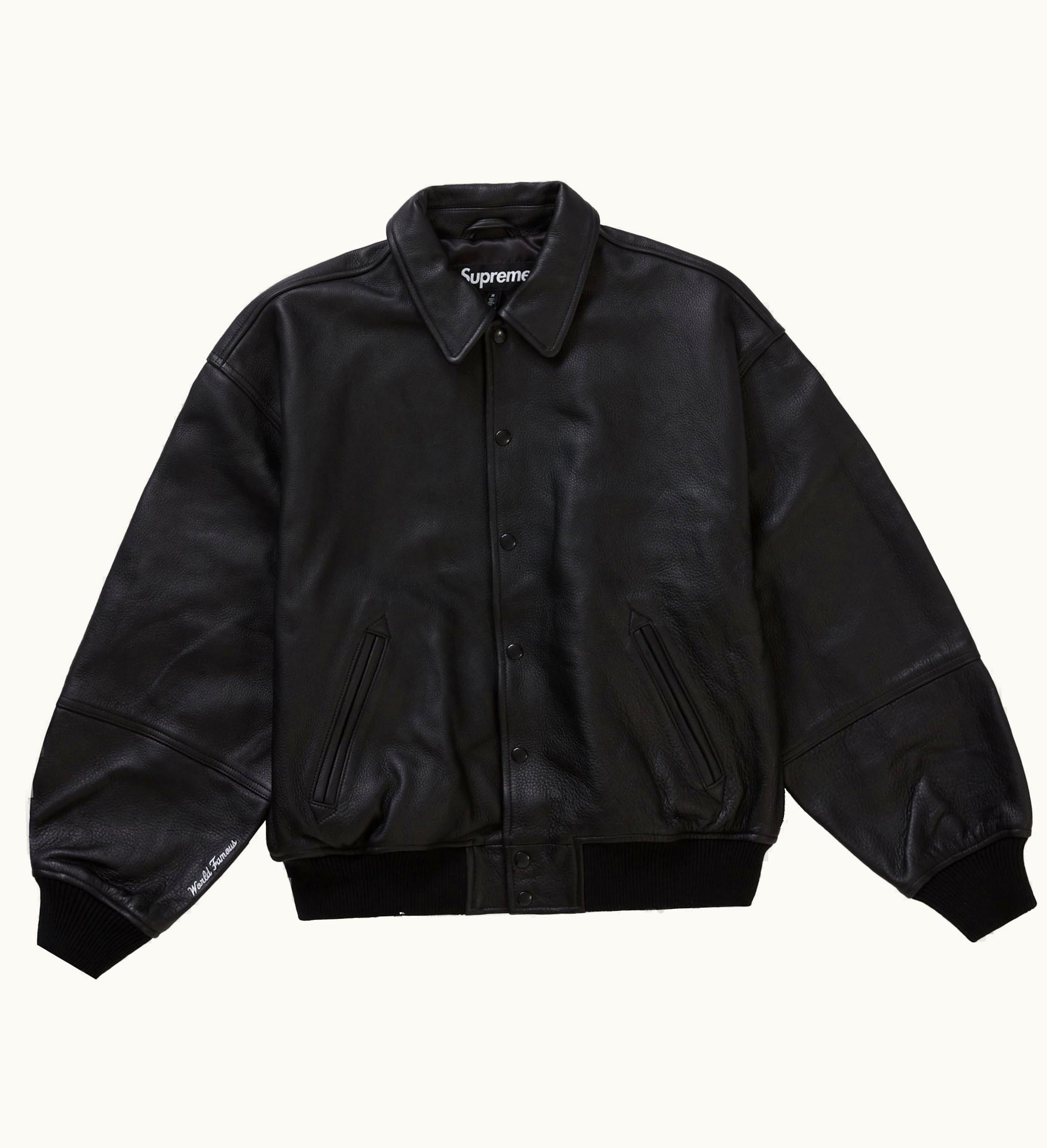 Supreme Supreme Gore Tex Infinium Windstopper Leather Varsity Jacket Black