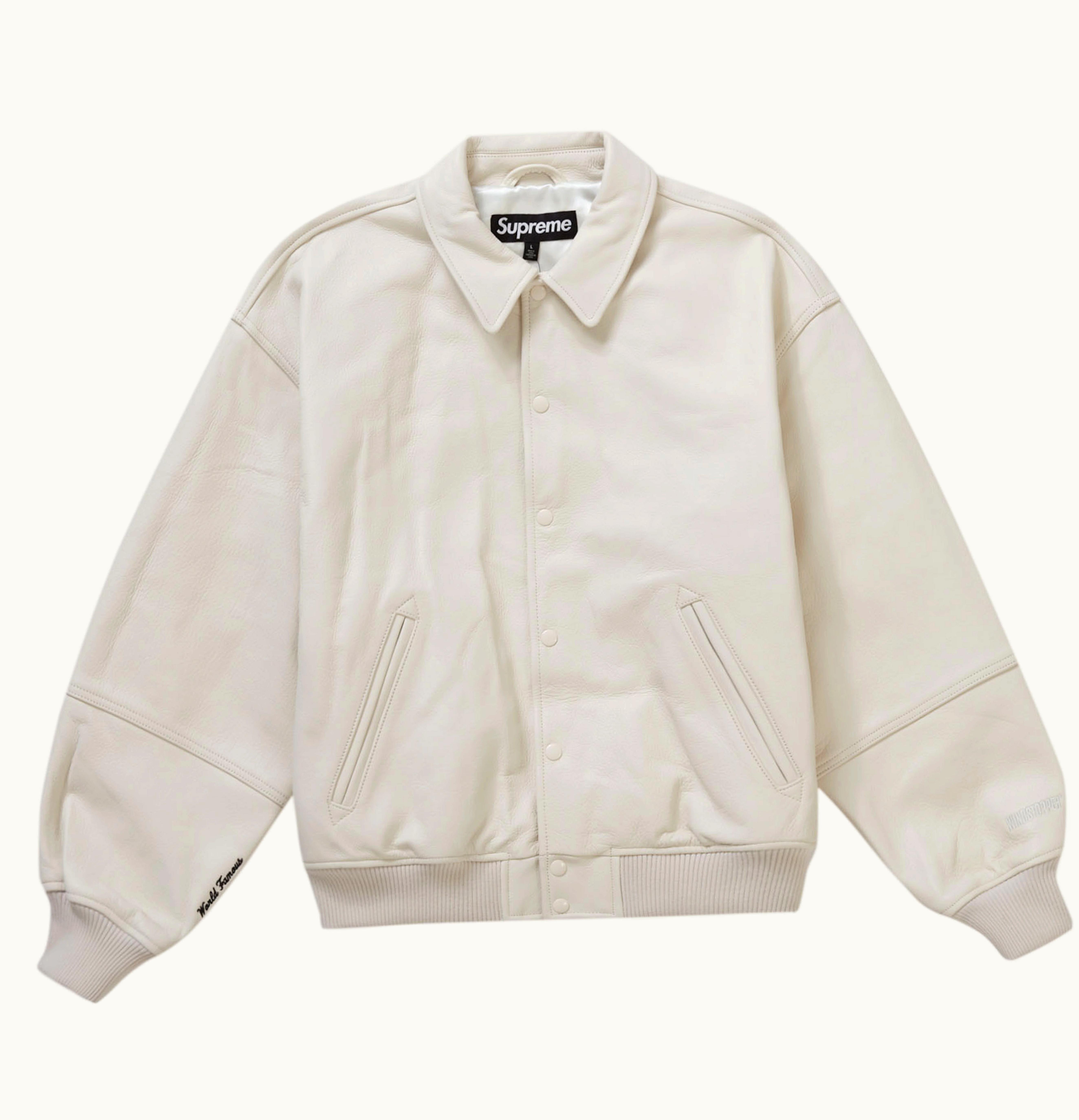 Supreme Supreme Gore Tex Infinium Windstopper Leather Varsity Jacket White