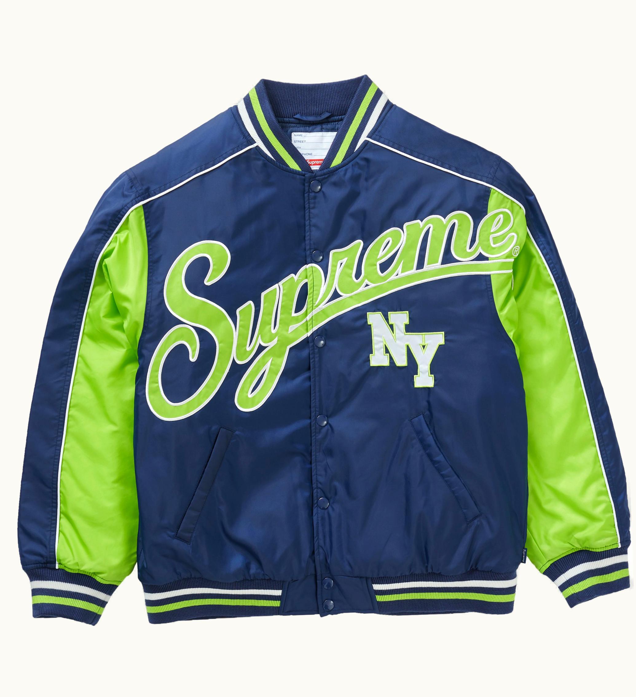 Supreme Supreme Contrast Script Varsity Jacket Navy