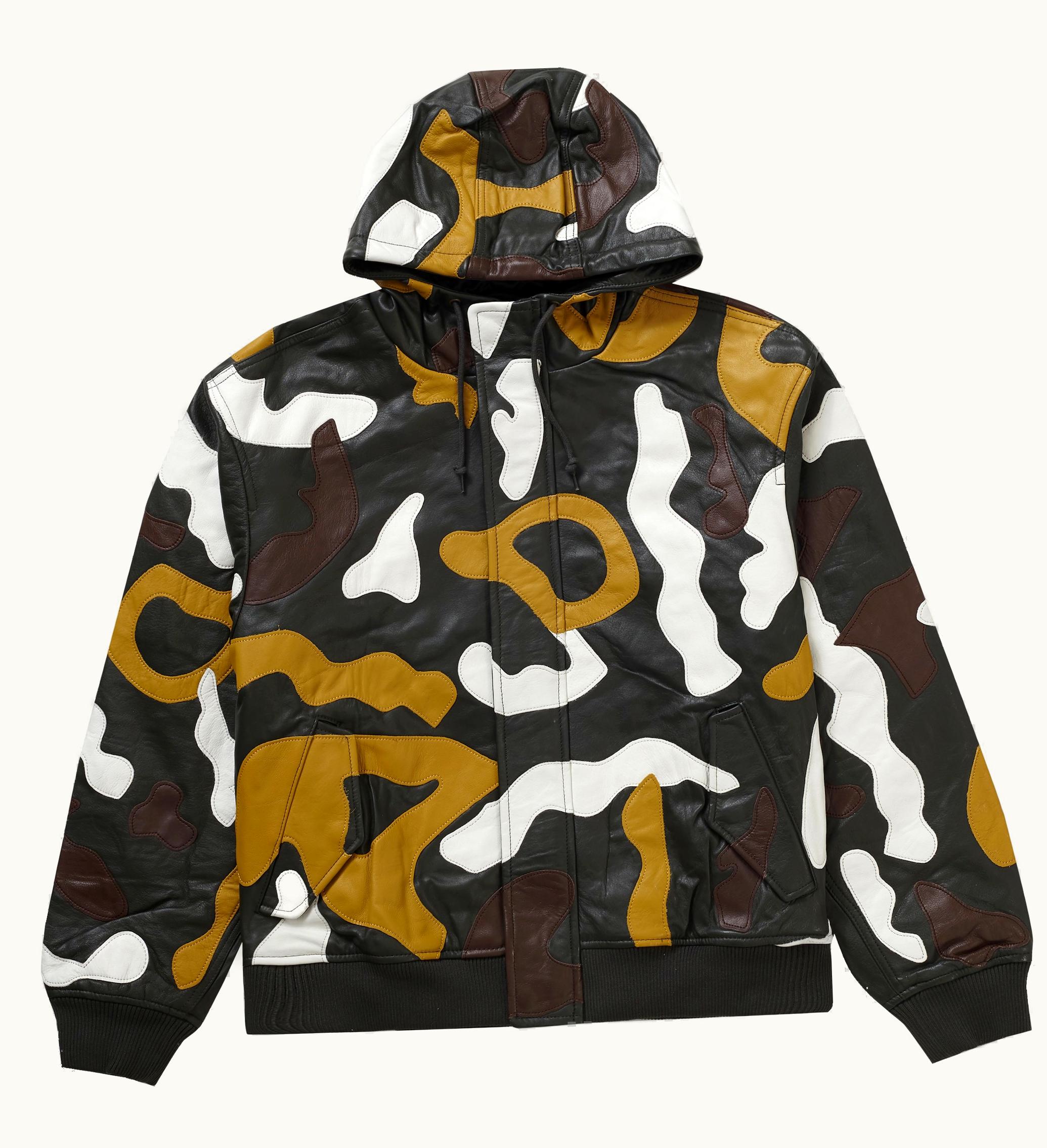 Supreme Supreme Camo Leather Hooded Jacket Green Camo