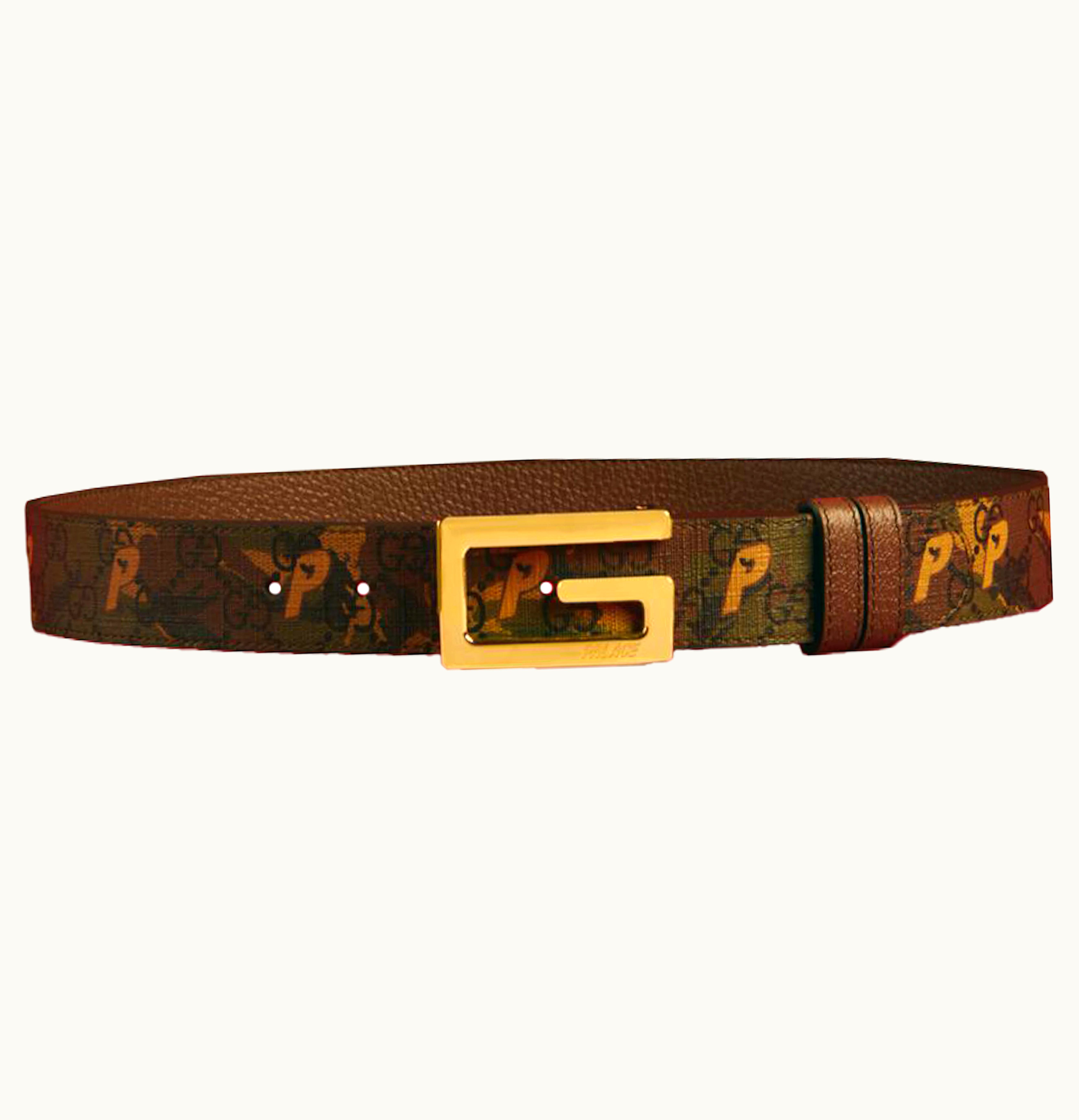 Palace Palace X Gucci GG P Supreme G Square Buckle Reversible Belt Camouflage Brown