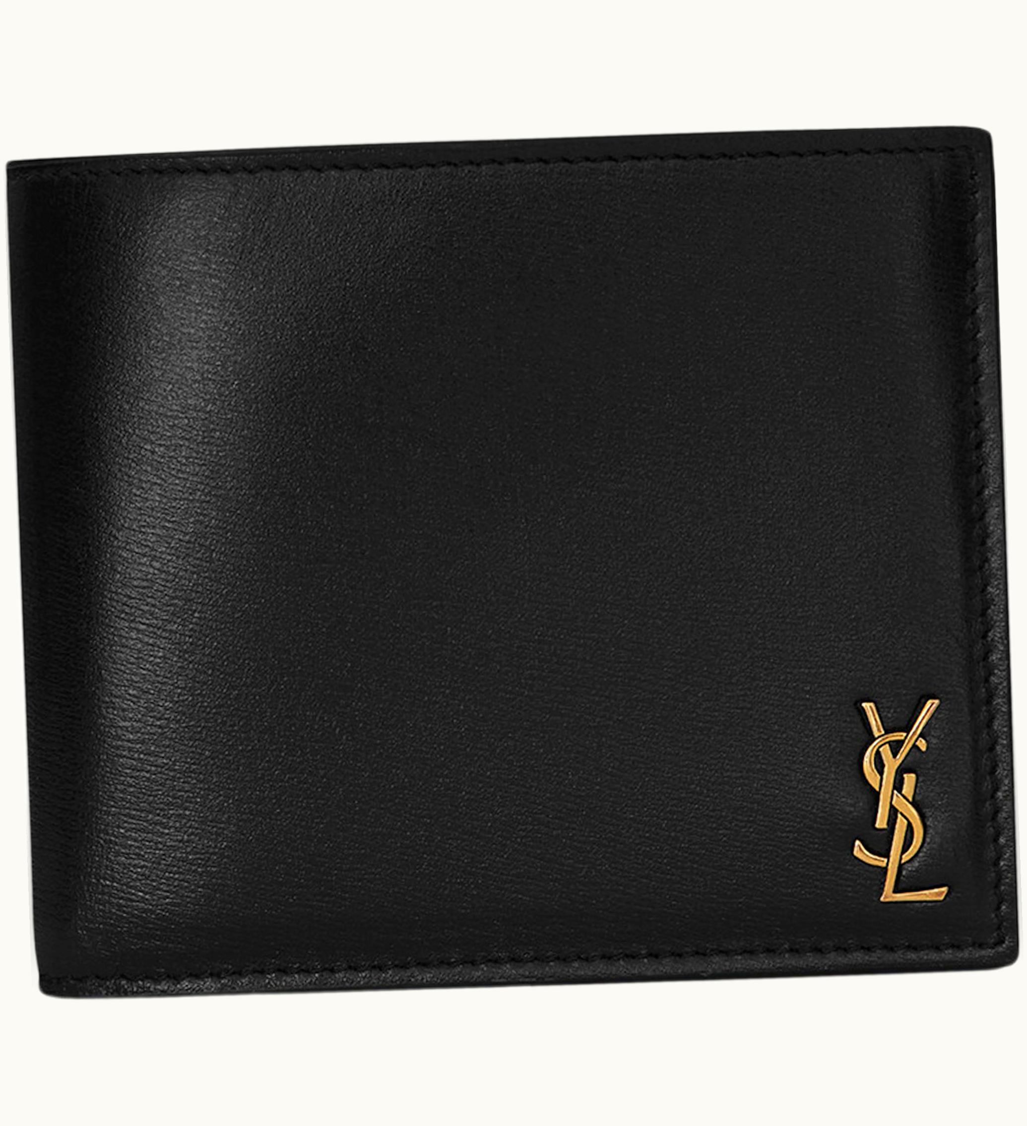 Saint Laurent Tiny Cassandre East West Bifold Wallet In Shiny Leather Black