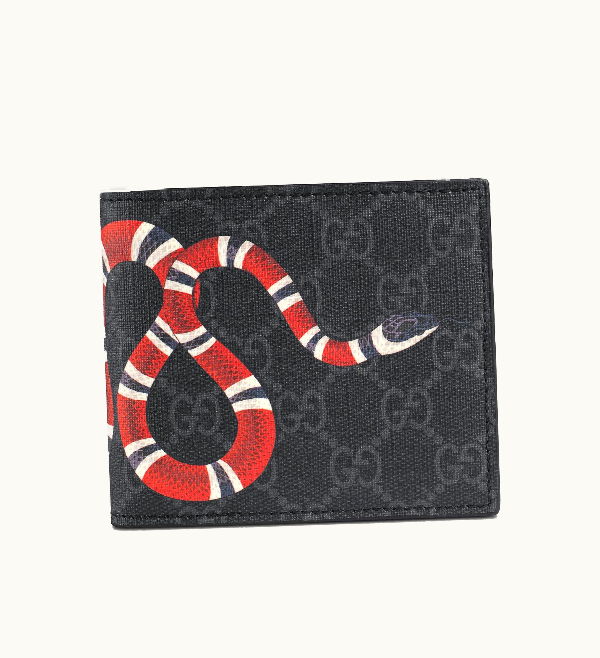 Gucci Gucci Coin Wallet GG Supreme Kingsnake Print Black Grey