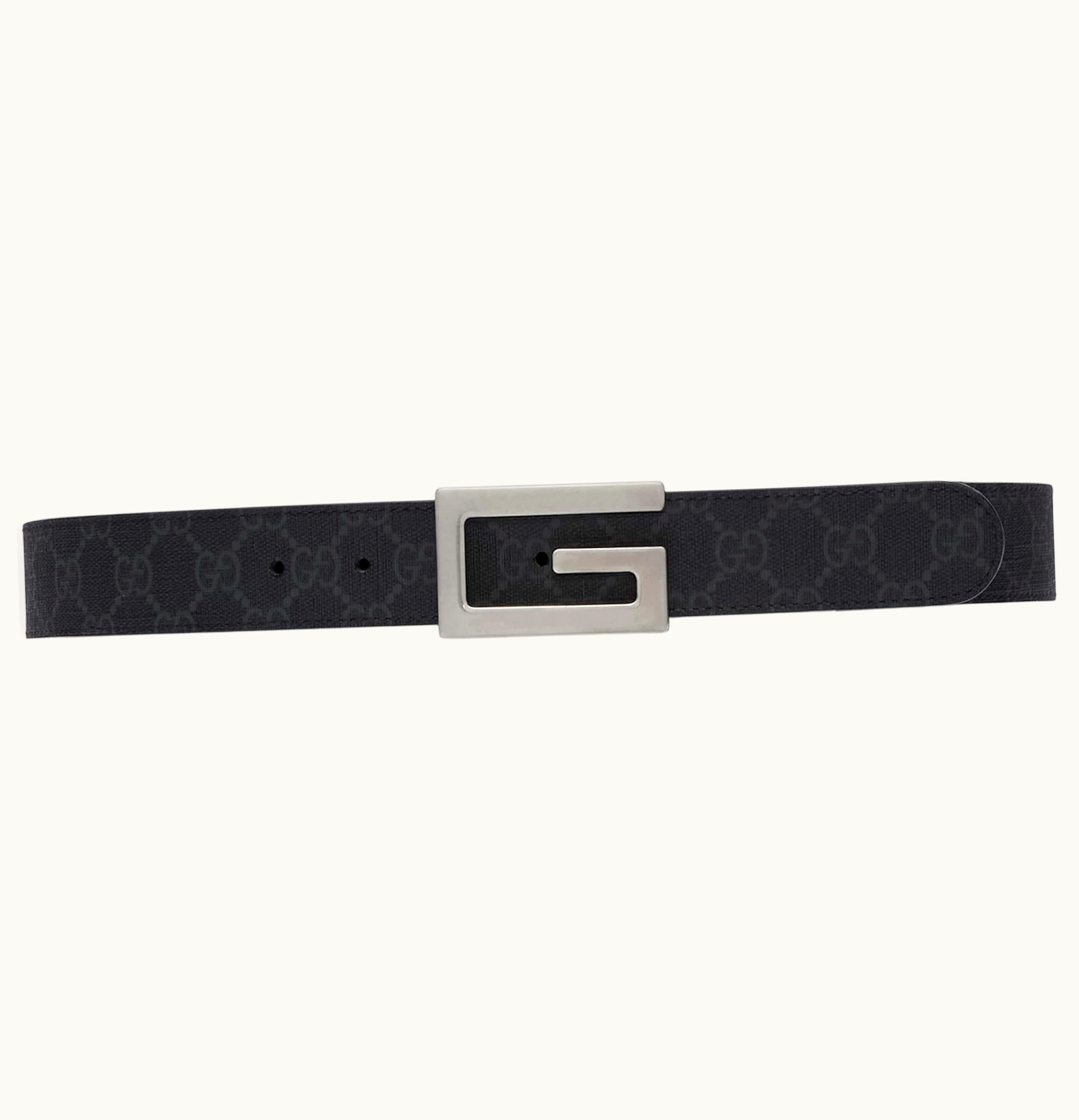 Gucci Gucci Reversible Belt With Square G Buckle GG Supreme Black