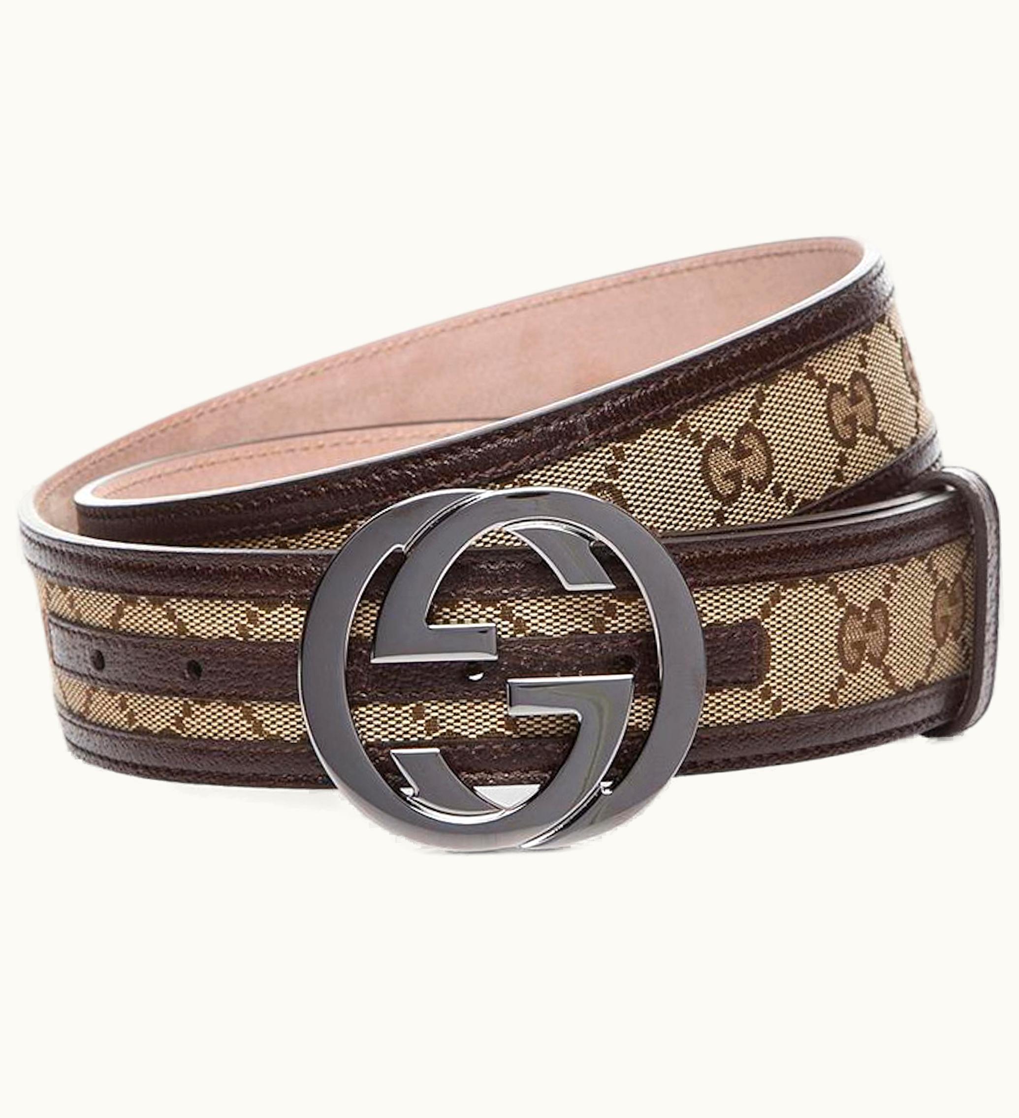 Gucci Gucci Interlocking G Belt Supreme GG Striped Leather Dark Brown Beige