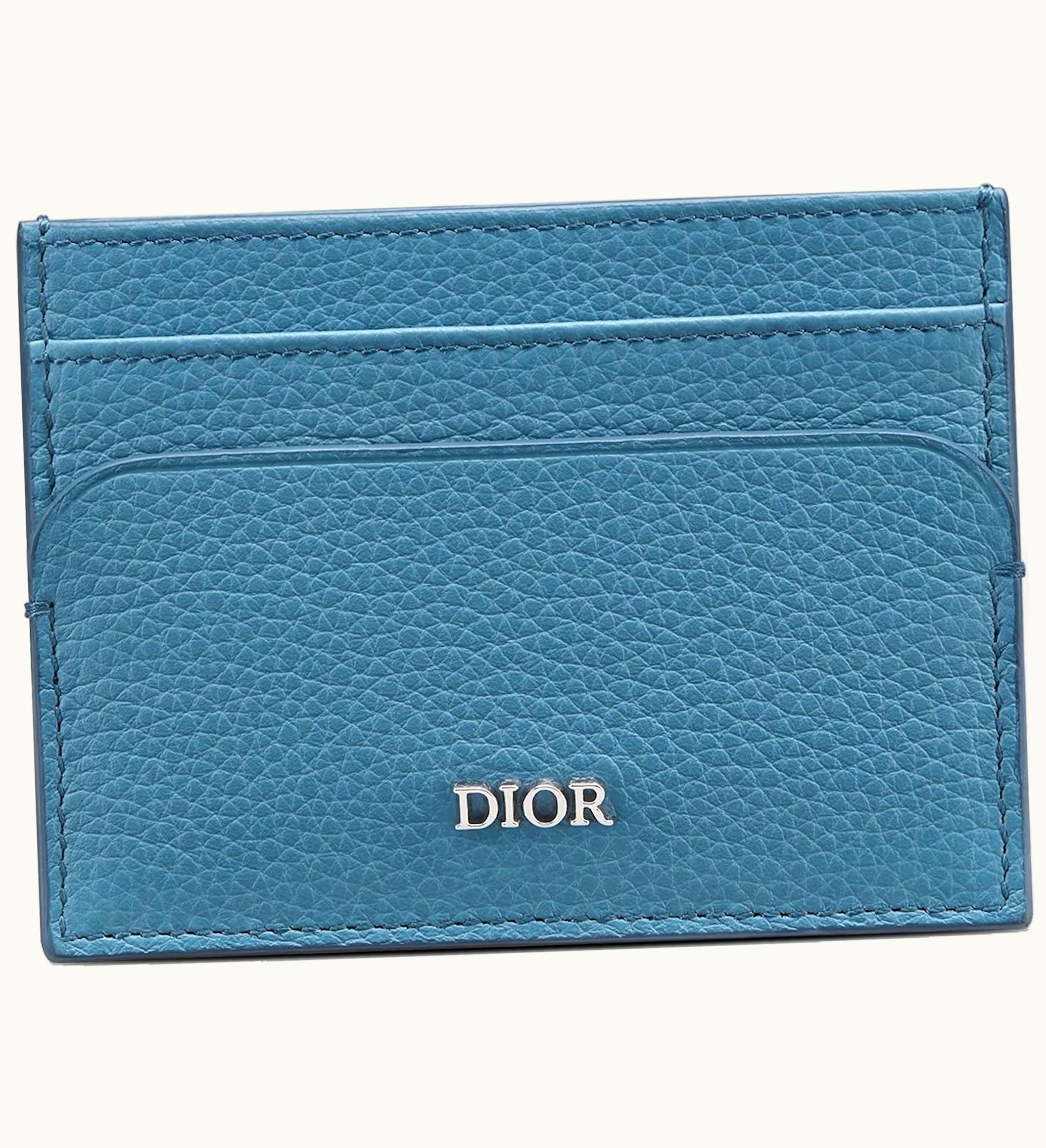 Dior Card Holder 4 Card Slot Grained Calfskin Navy Blue