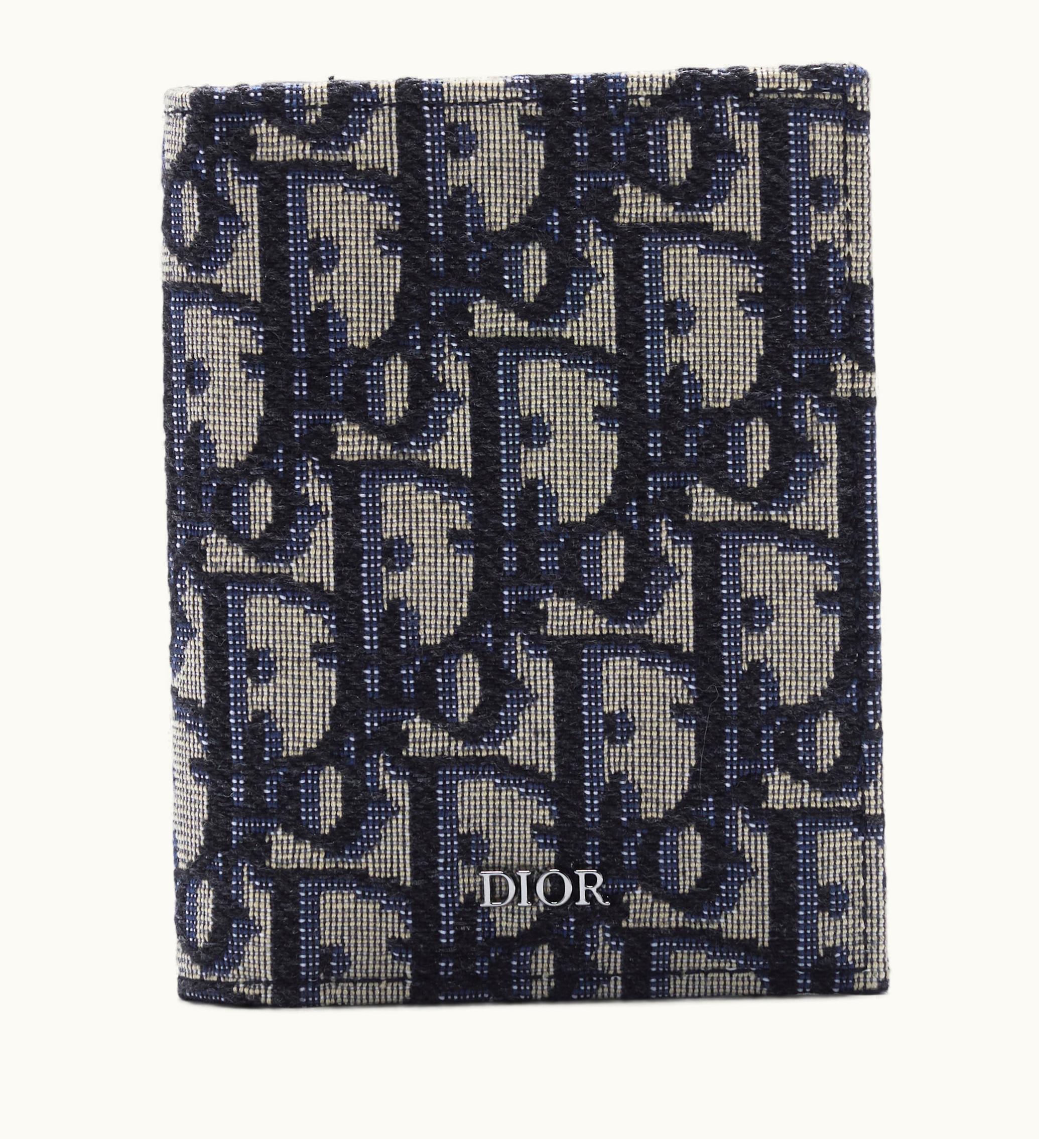 Dior Card Holder Oblique Jacquard 3 Card Slot Beige Black