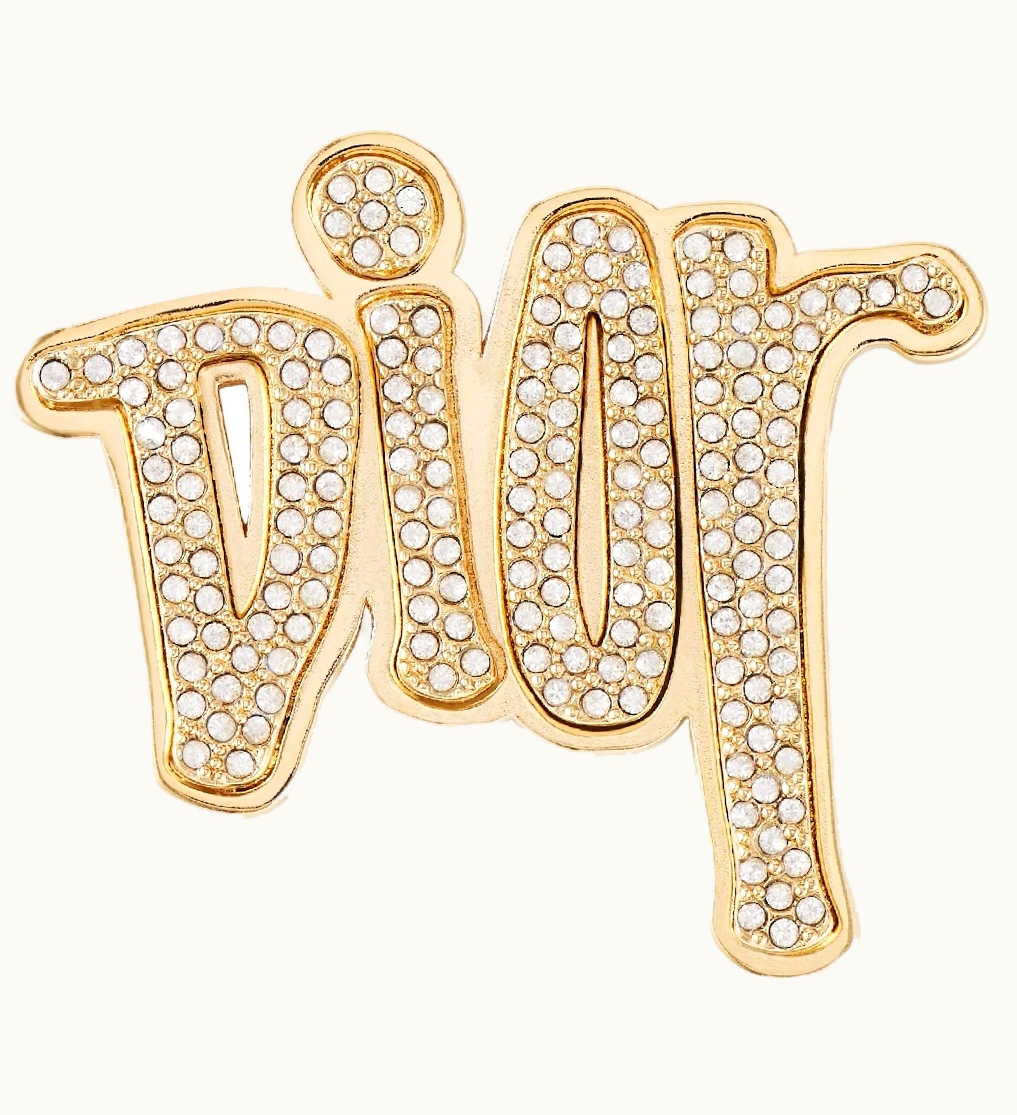 Dior Dior And Shawn Brooch Gold Tone Brass With Crystals