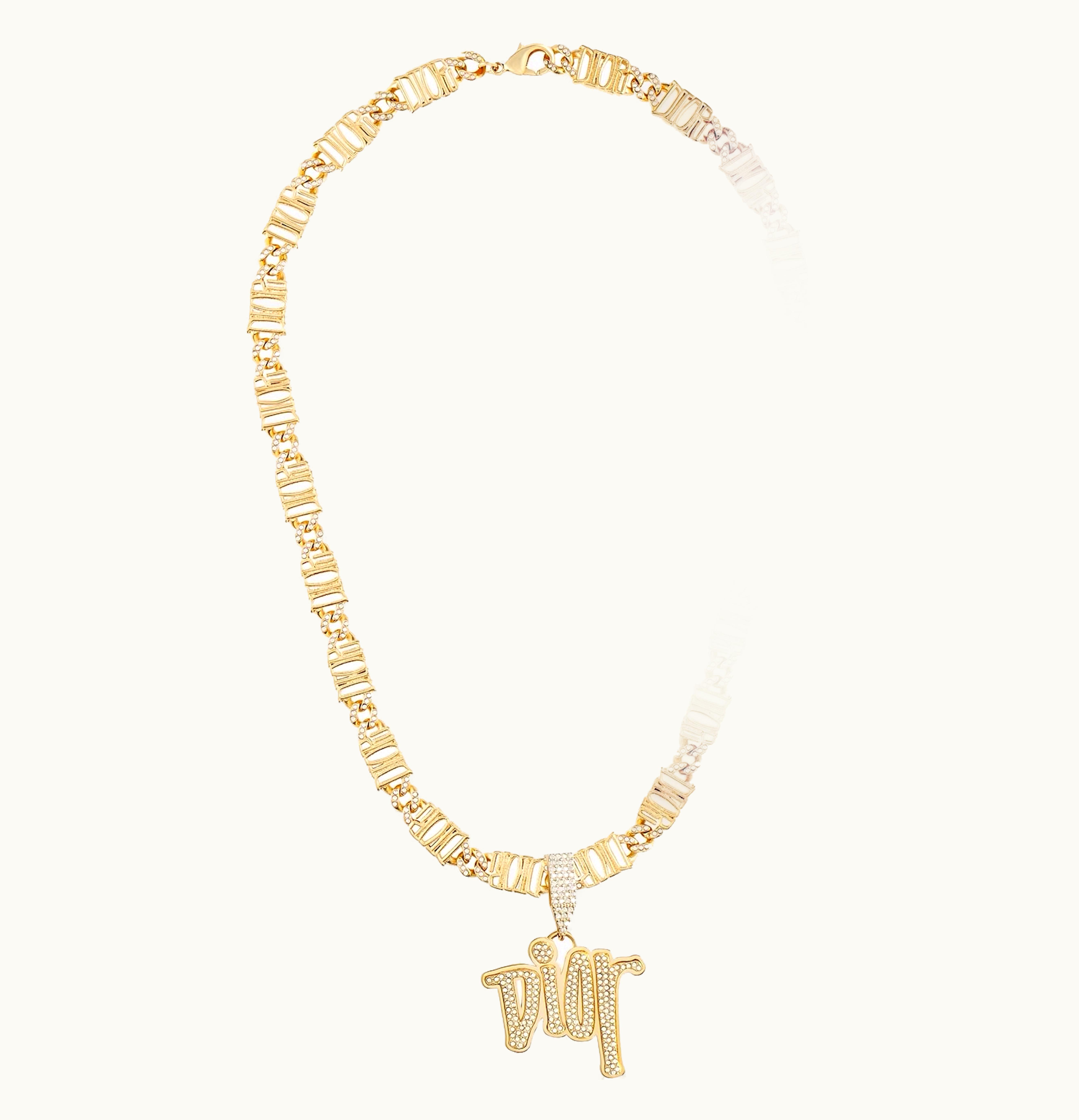 Dior And Shawn Chain Link Necklace Gold Tone Brass With Crystals