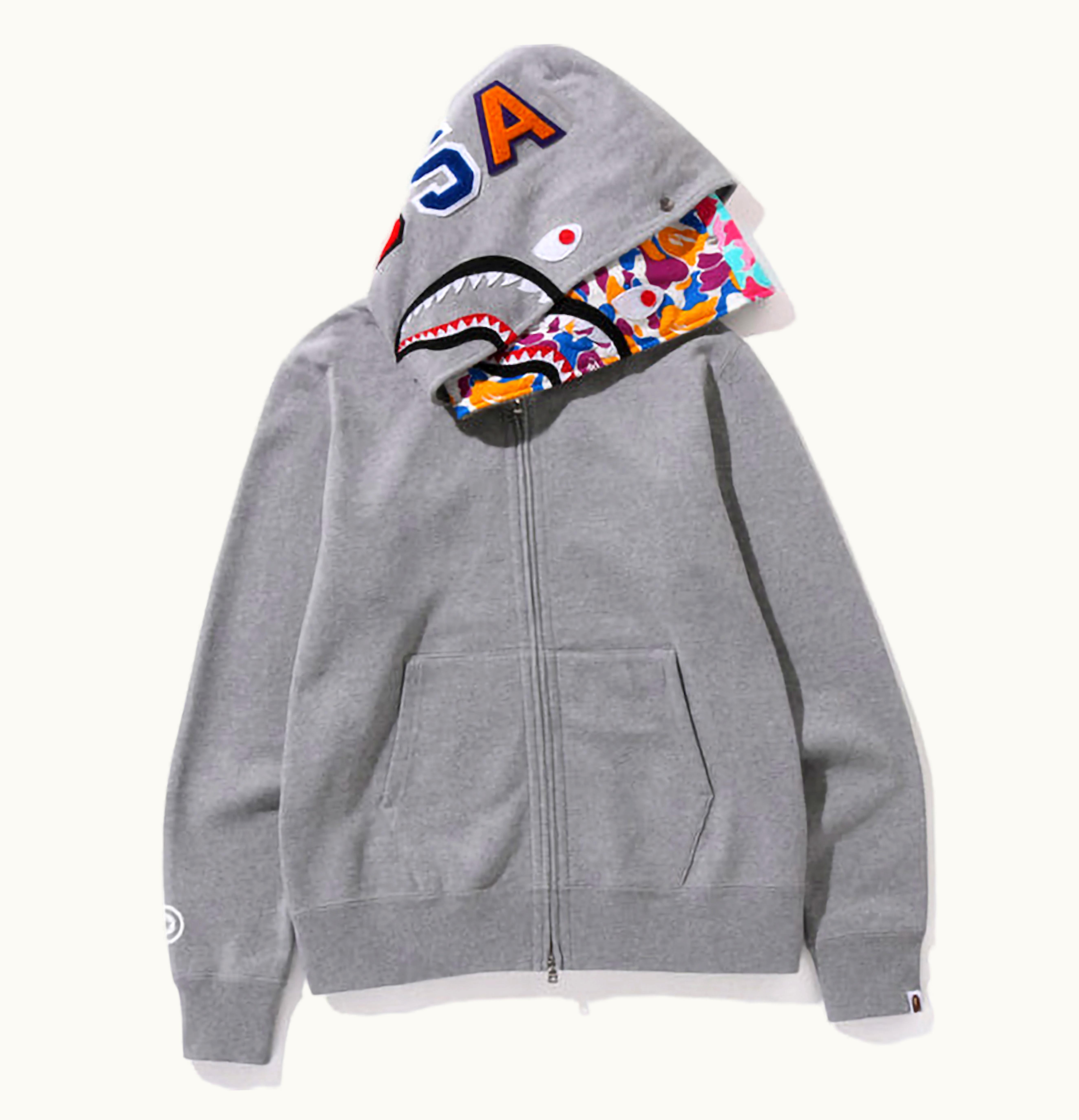 BAPE BAPE Us Limited Collection Shark Full Zip Double Hoodie Grey
