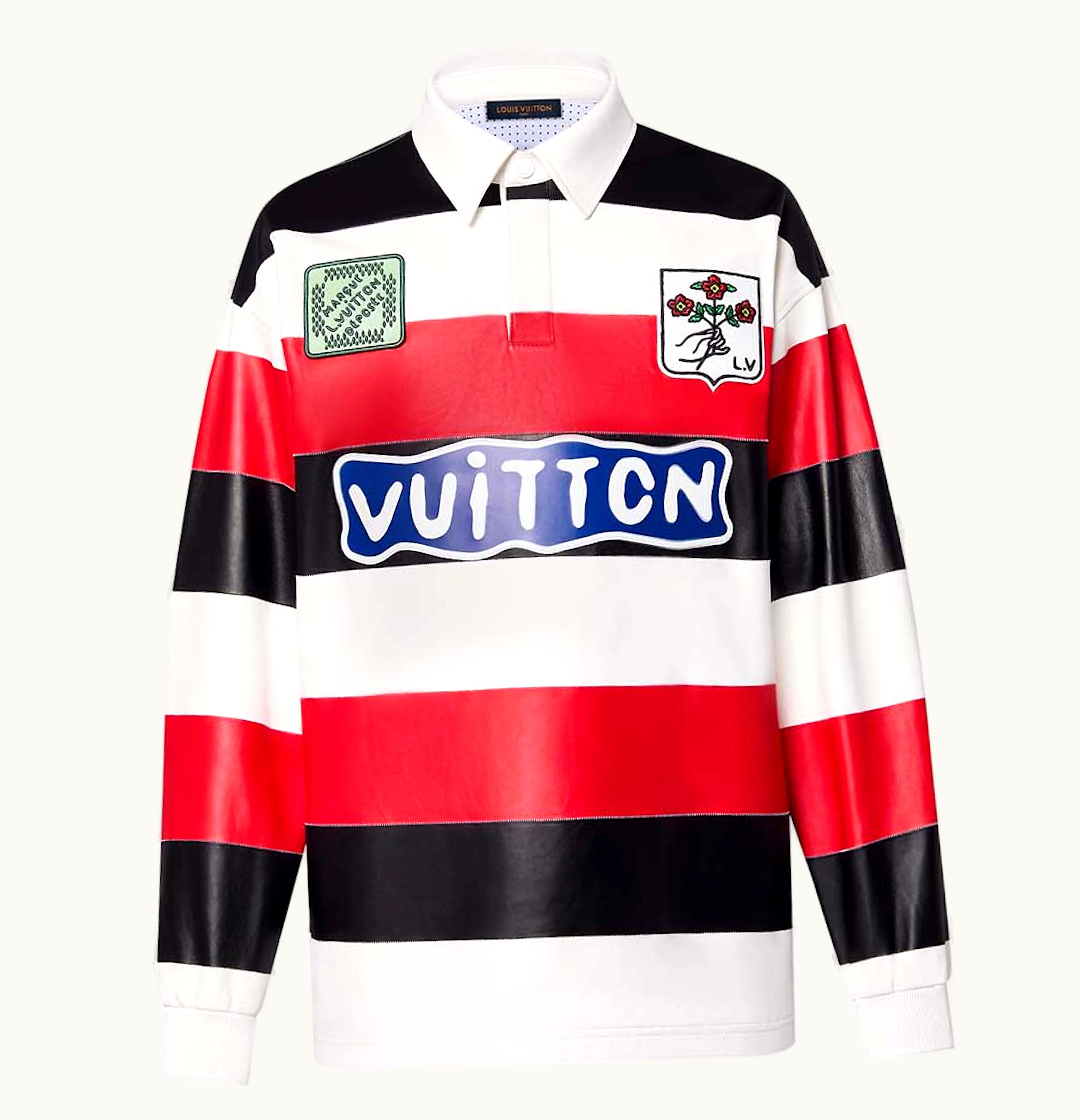 Louis Vuitton Louis Vuitton Long Sleeved Leather Intarsia Rugby Polo Bright Red