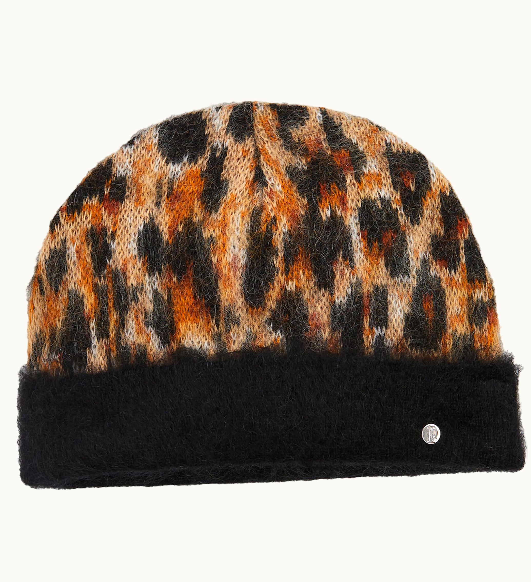 Rabanne Rabanne HM Mohair Blend Jacquard Knit Beanie Mens Leopard