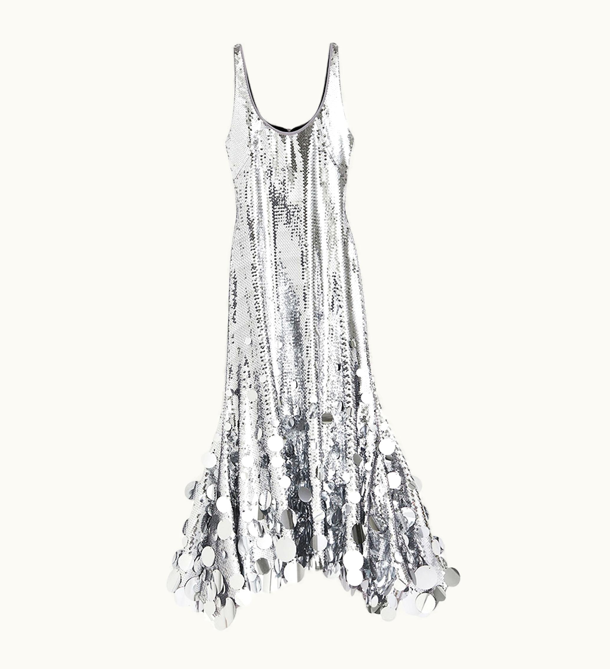 Rabanne Rabanne HM Sequined Flared Skirt Dress Silver