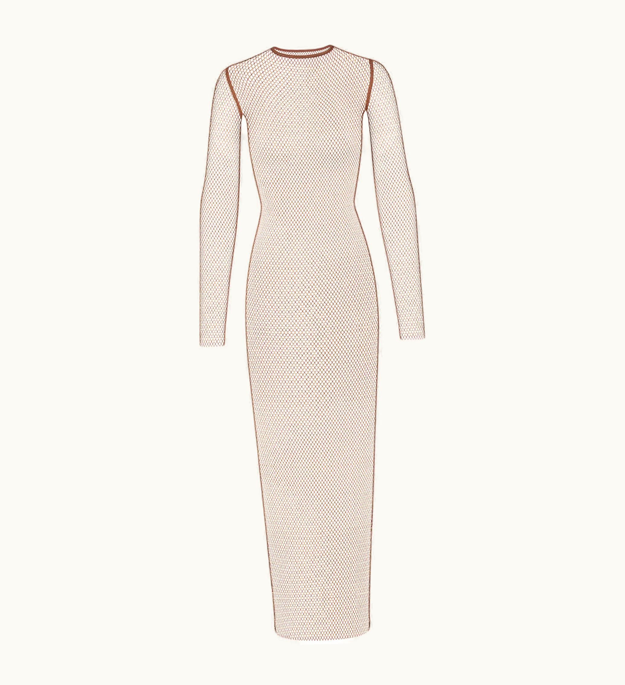 SKIMSX Swarovski Stretch Net Long Sleeve Dress Gold