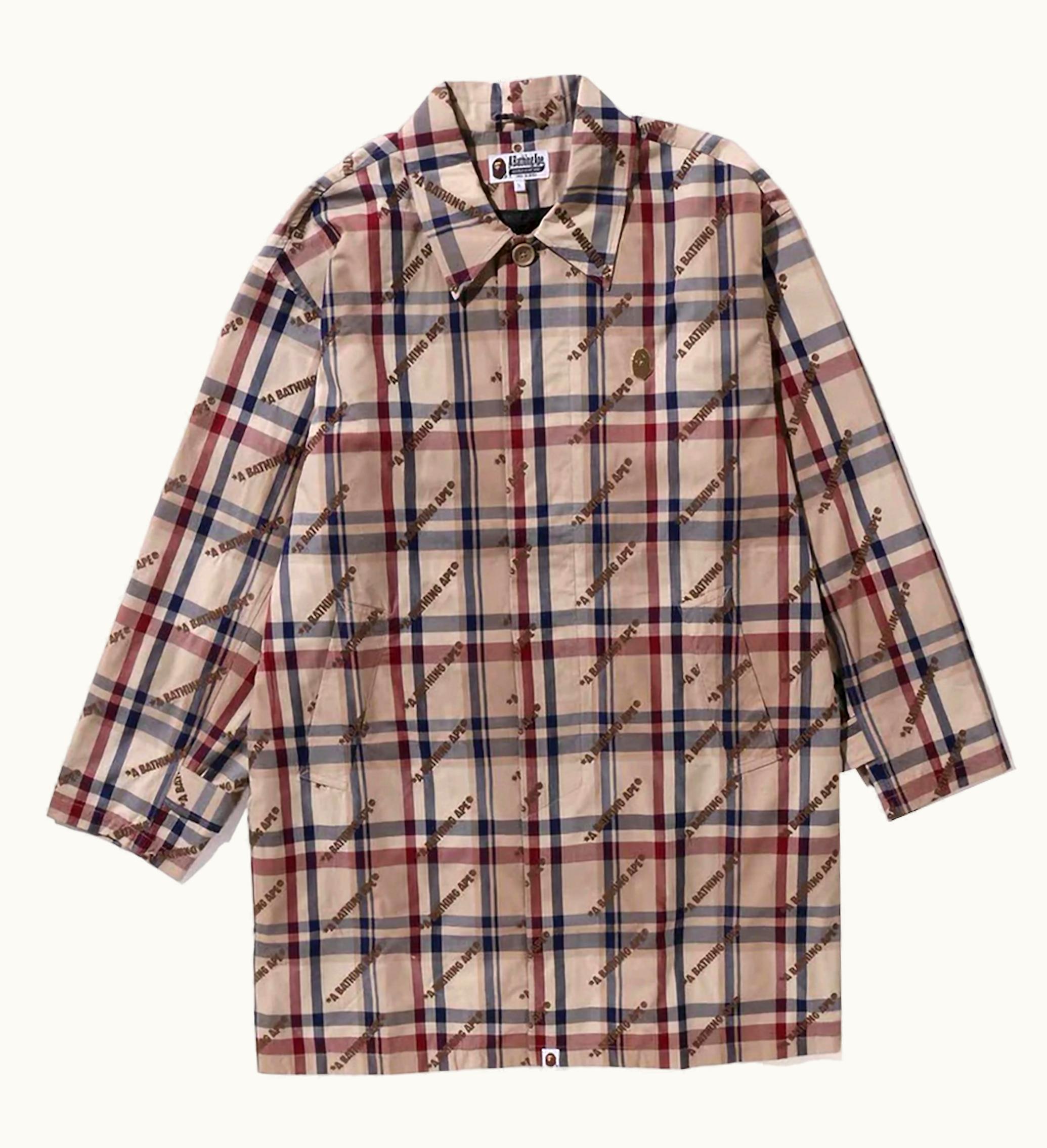 BAPE BAPE A Bathing Ape Logo Check Pattern Long Coat Beige