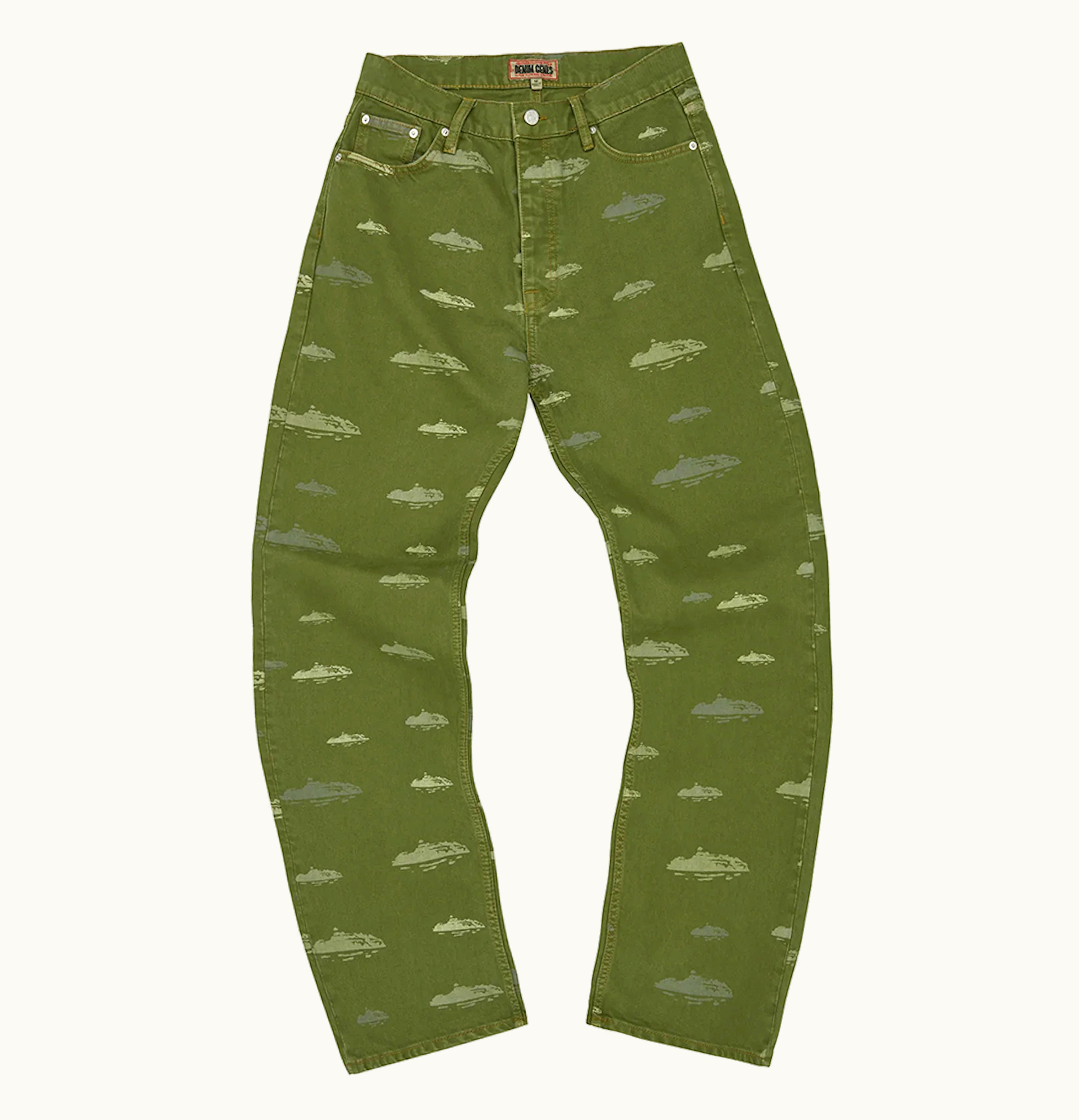 Corteiz Alcatraz Pattern Denim Jeans Khaki