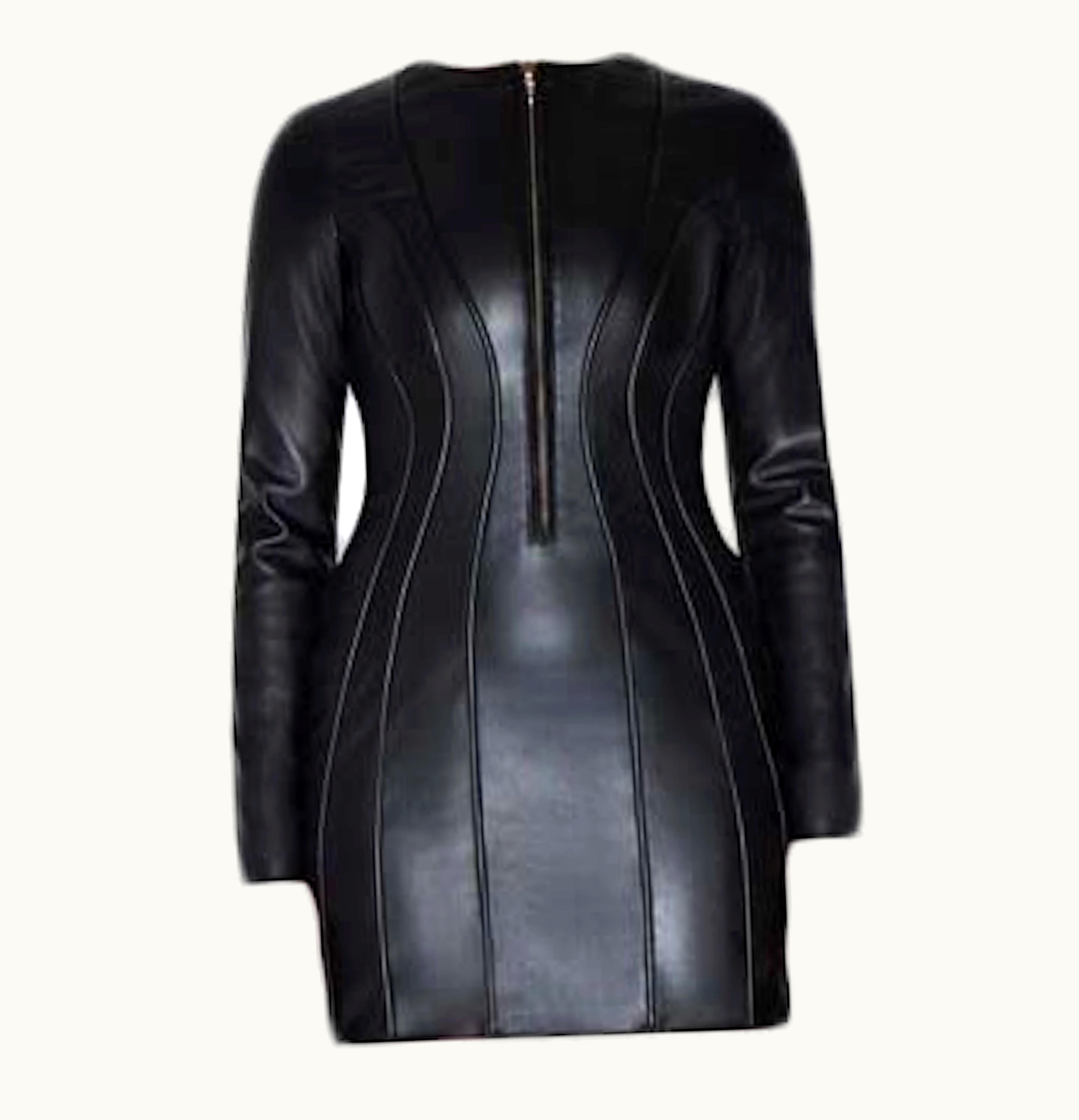 khy Khy By Kylie Jenner Faux Leather Long Sleeve Mini Dress Black
