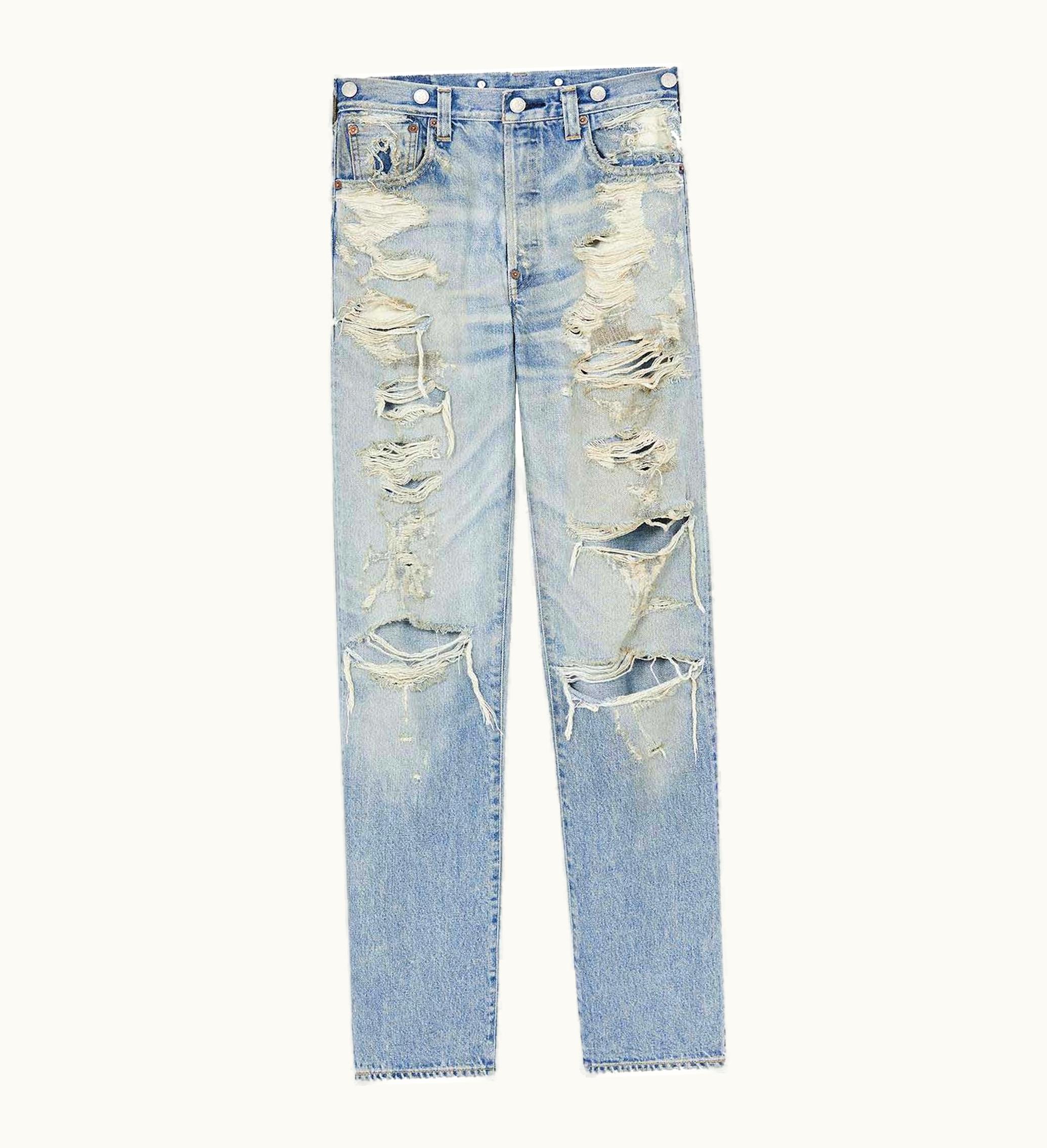 Kenzo X Levis 501 1933 Distressed Jeans Stone Bi Dirty Blue Denim