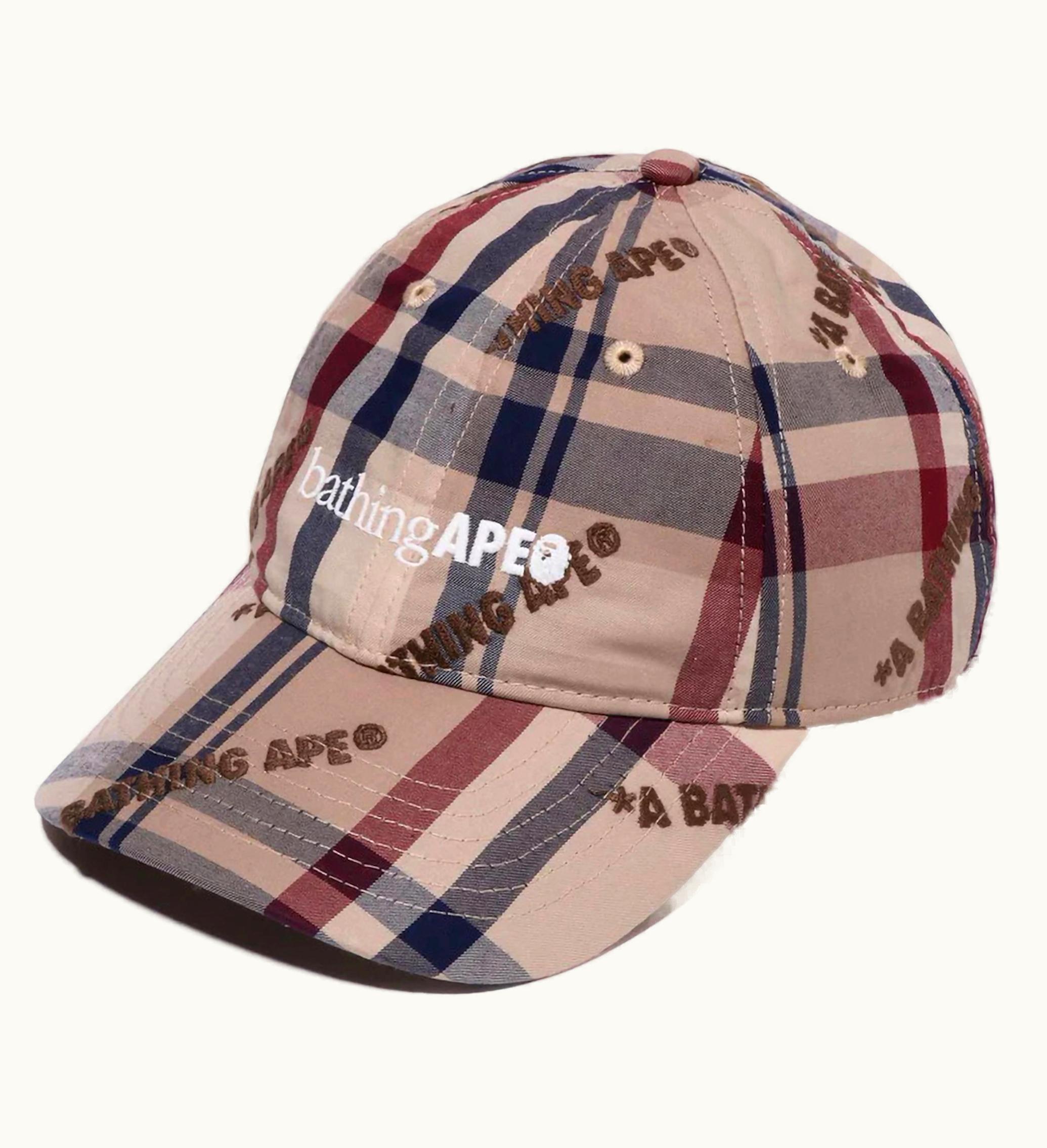 BAPE BAPE A Bathing Ape Logo Check Pattern Cap Beige