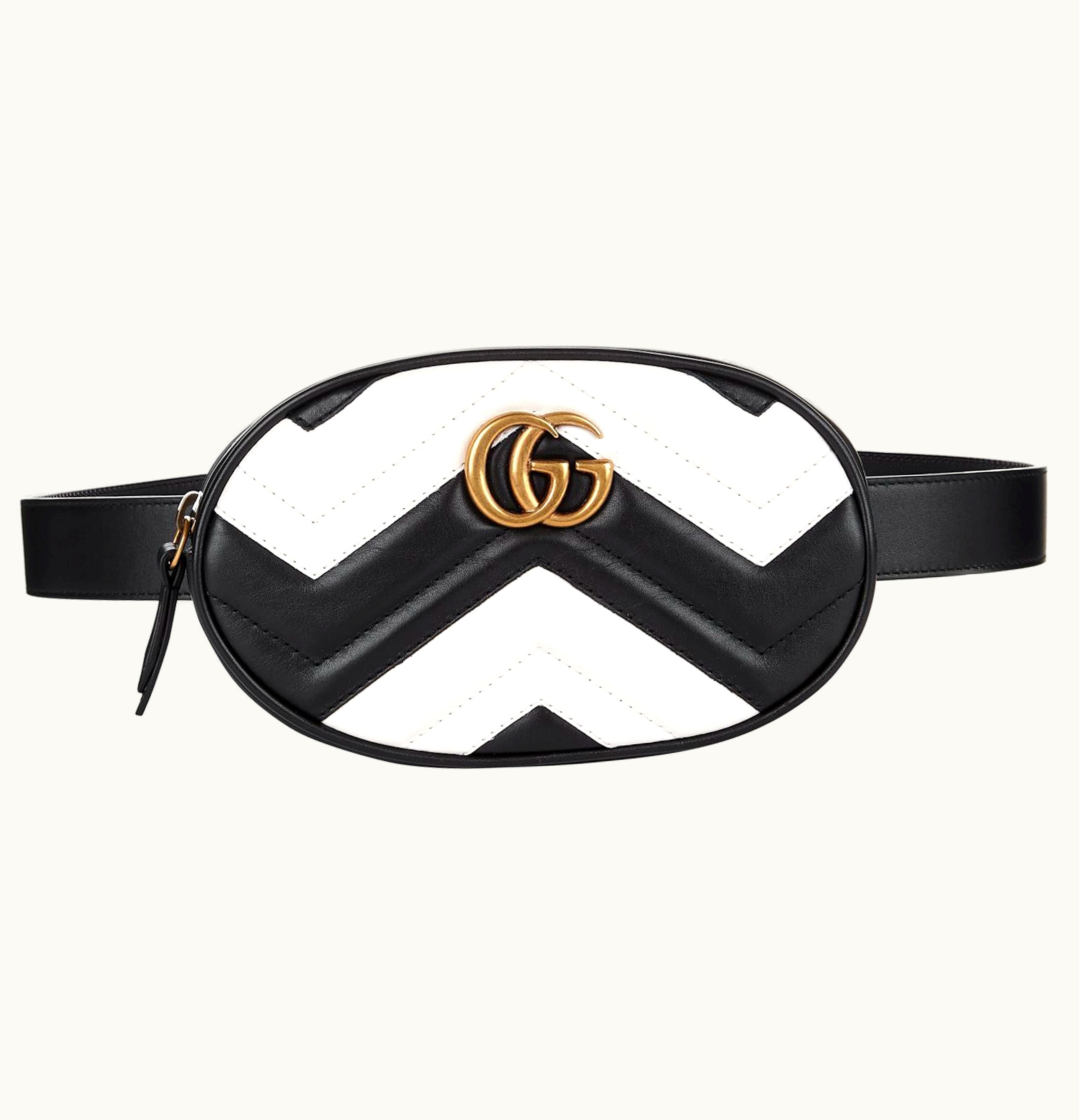 Gucci Gucci Belt Bag Marmont Matelasse GG Calfskin Black White 1