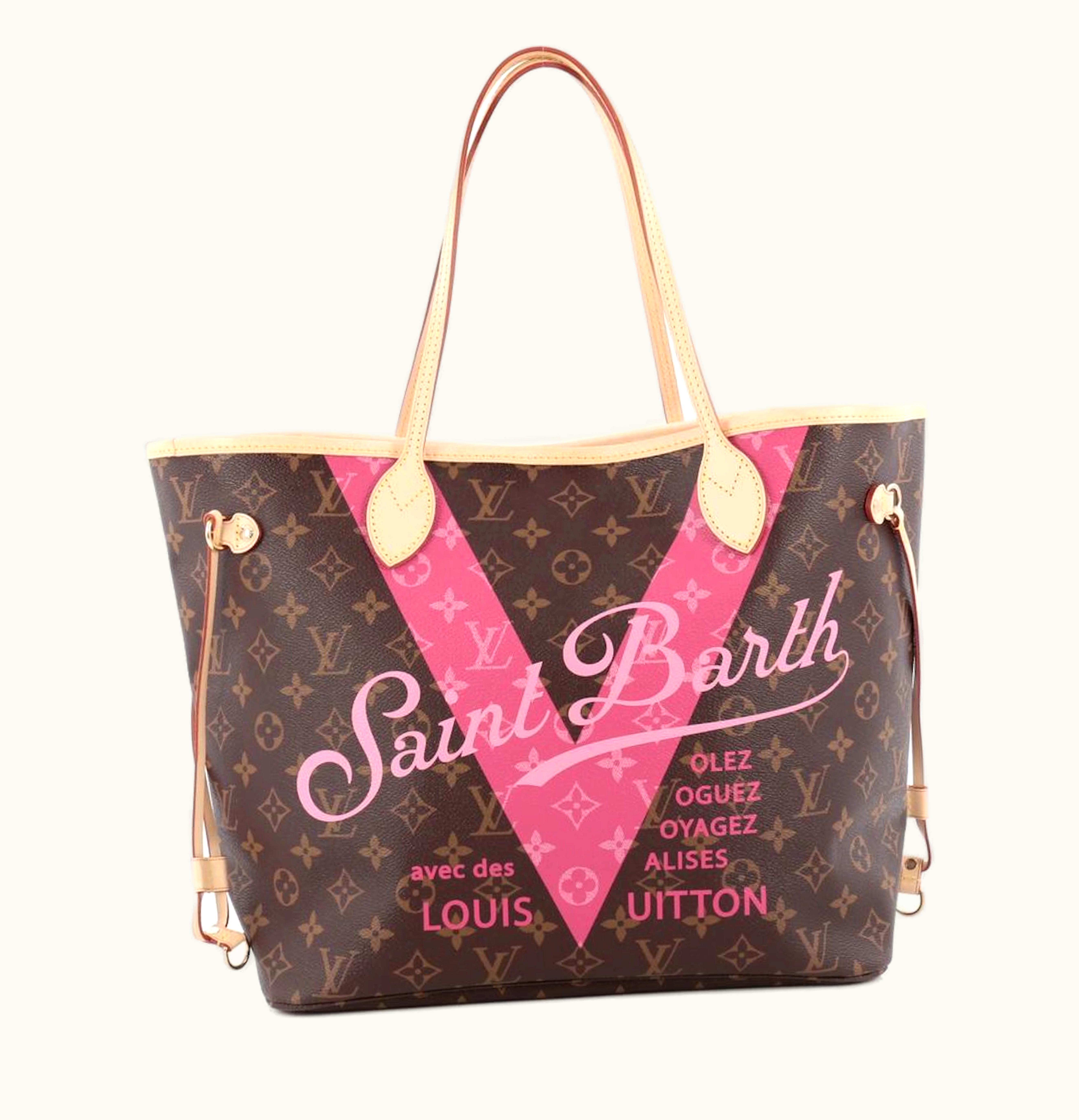 Louis Vuitton Louis Vuitton Neverfull Monogram V Cities Saint Barth Without Pouch MM Pivoine Lining