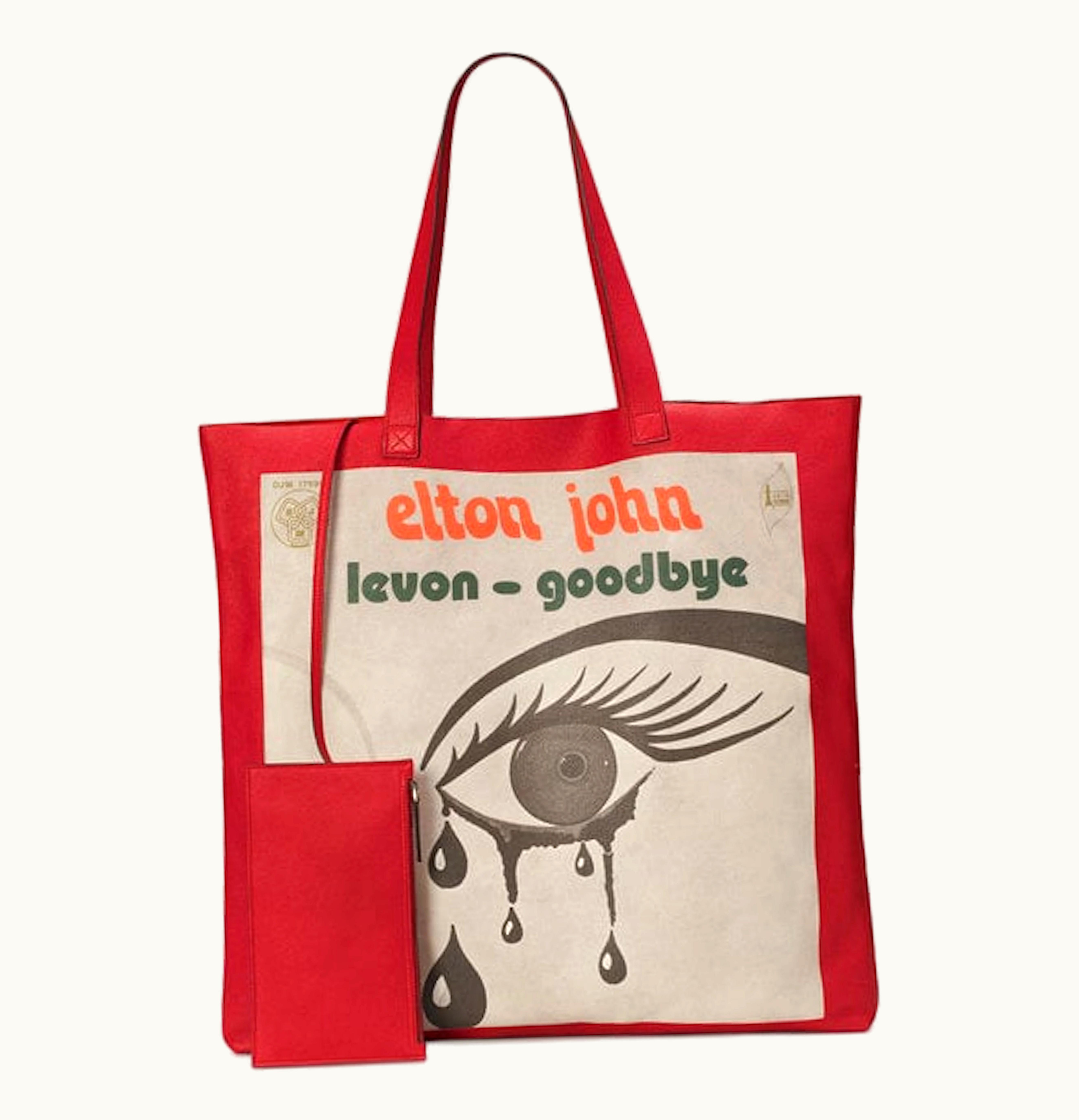 Gucci Gucci Elton John Tote Levon Goodbye Vinyl Ep Cover With Pouch Maxi Hibiscus Red