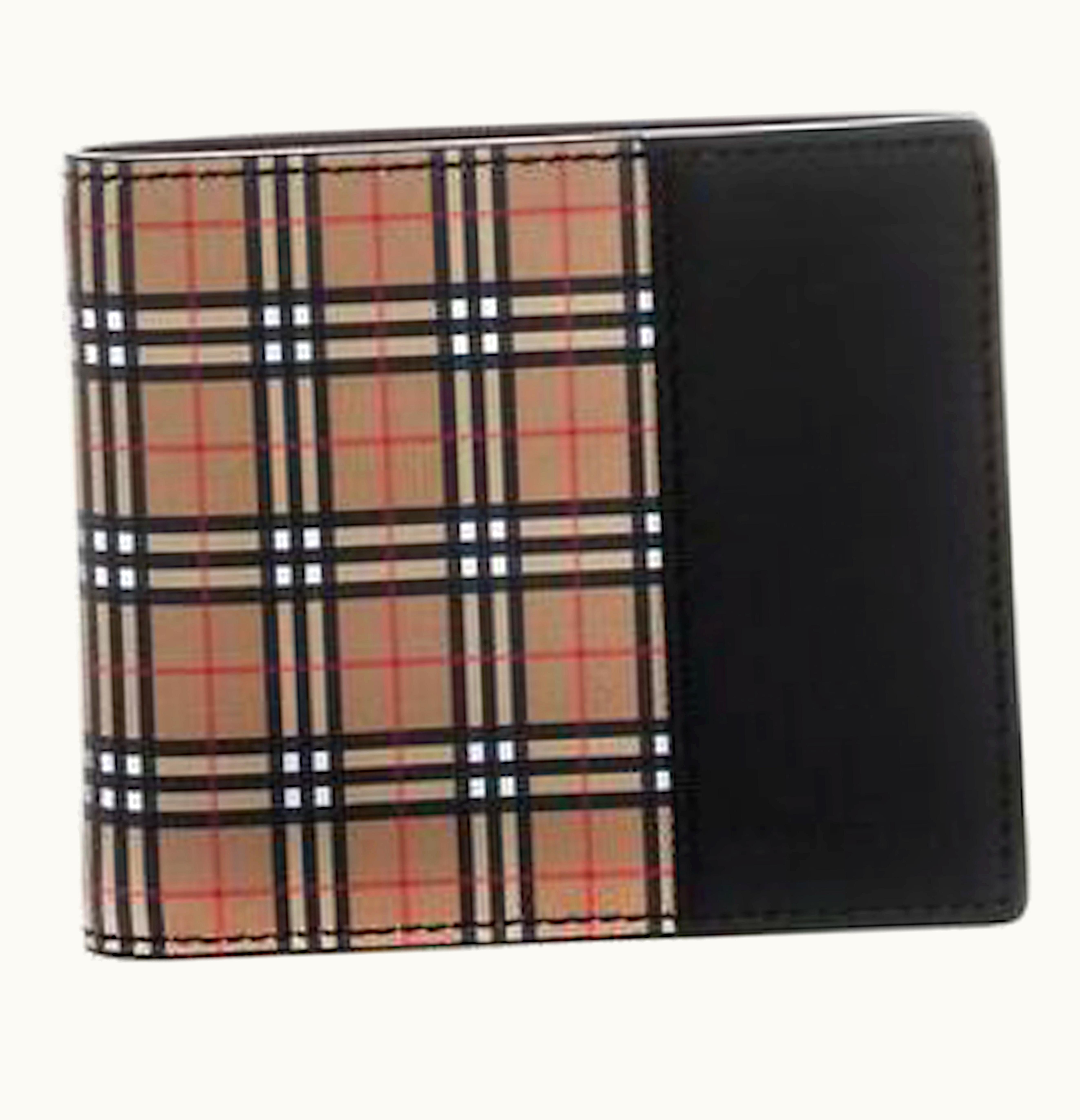 Burberry Burberry Scale Wallet Check 4 Card Slot Small Beige Black