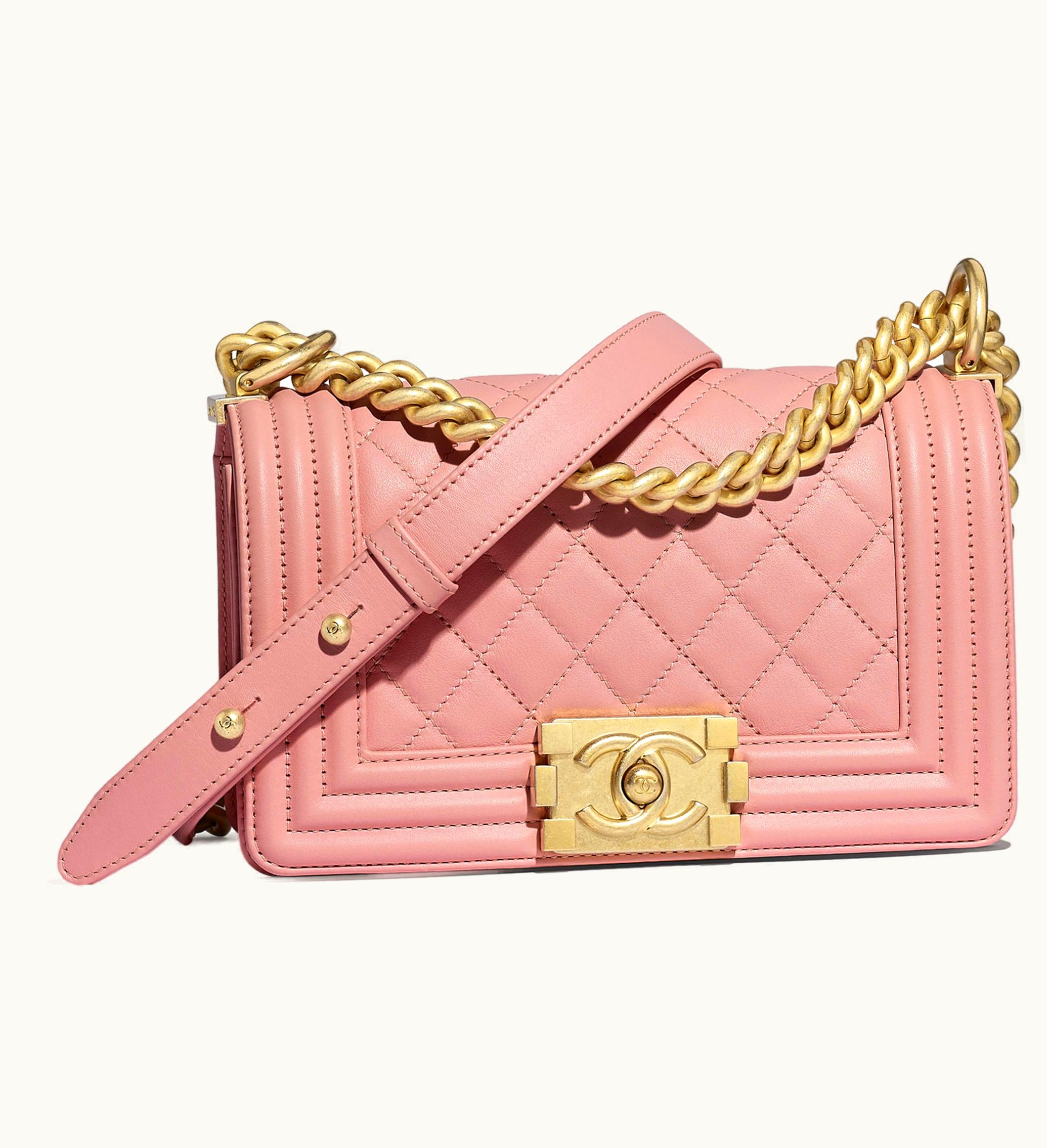 Chanel Chanel Boy Quilted Calfskin Gold Tone Small Pink
