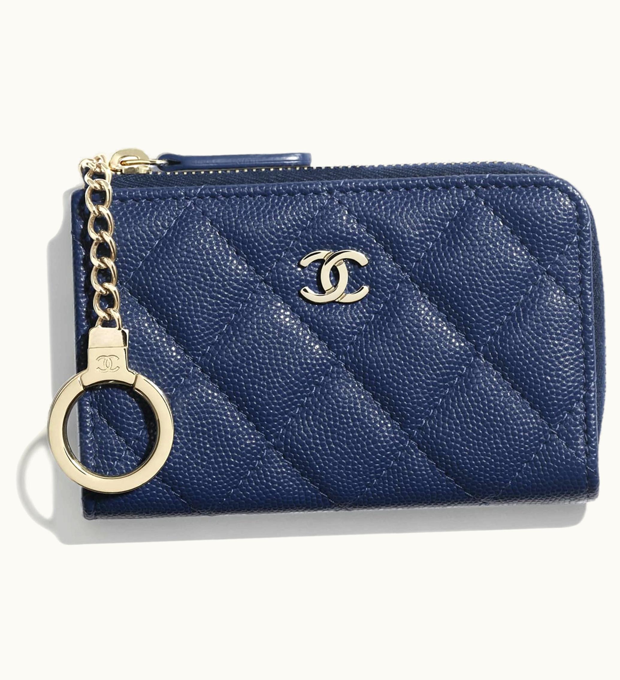 Chanel Chanel Classic Key Holder Grained Calfskin Gold Tone Navy Blue