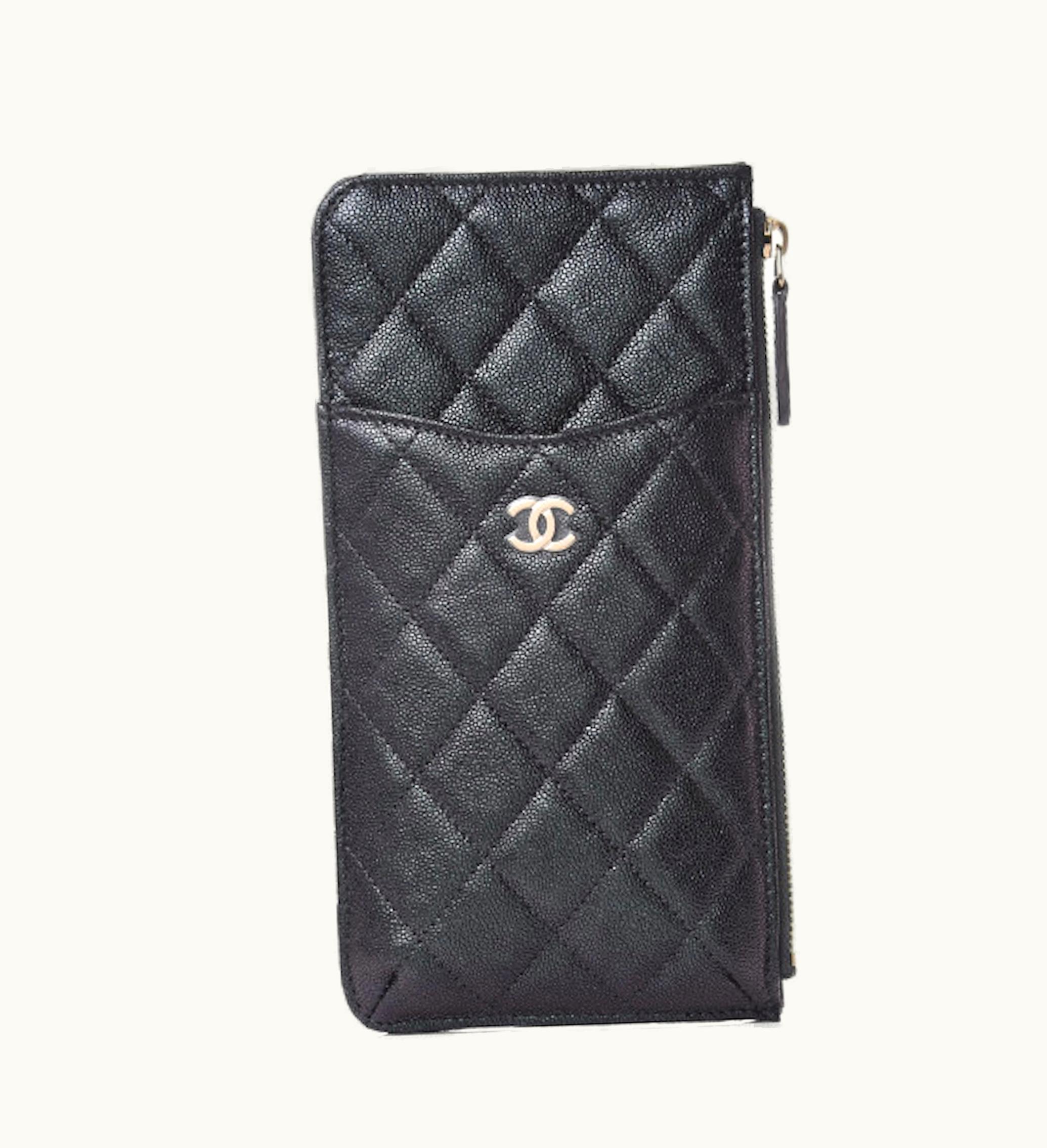 Chanel Chanel Classic Flat Wallet Pouch Quilted Caviar Gold Tone Black