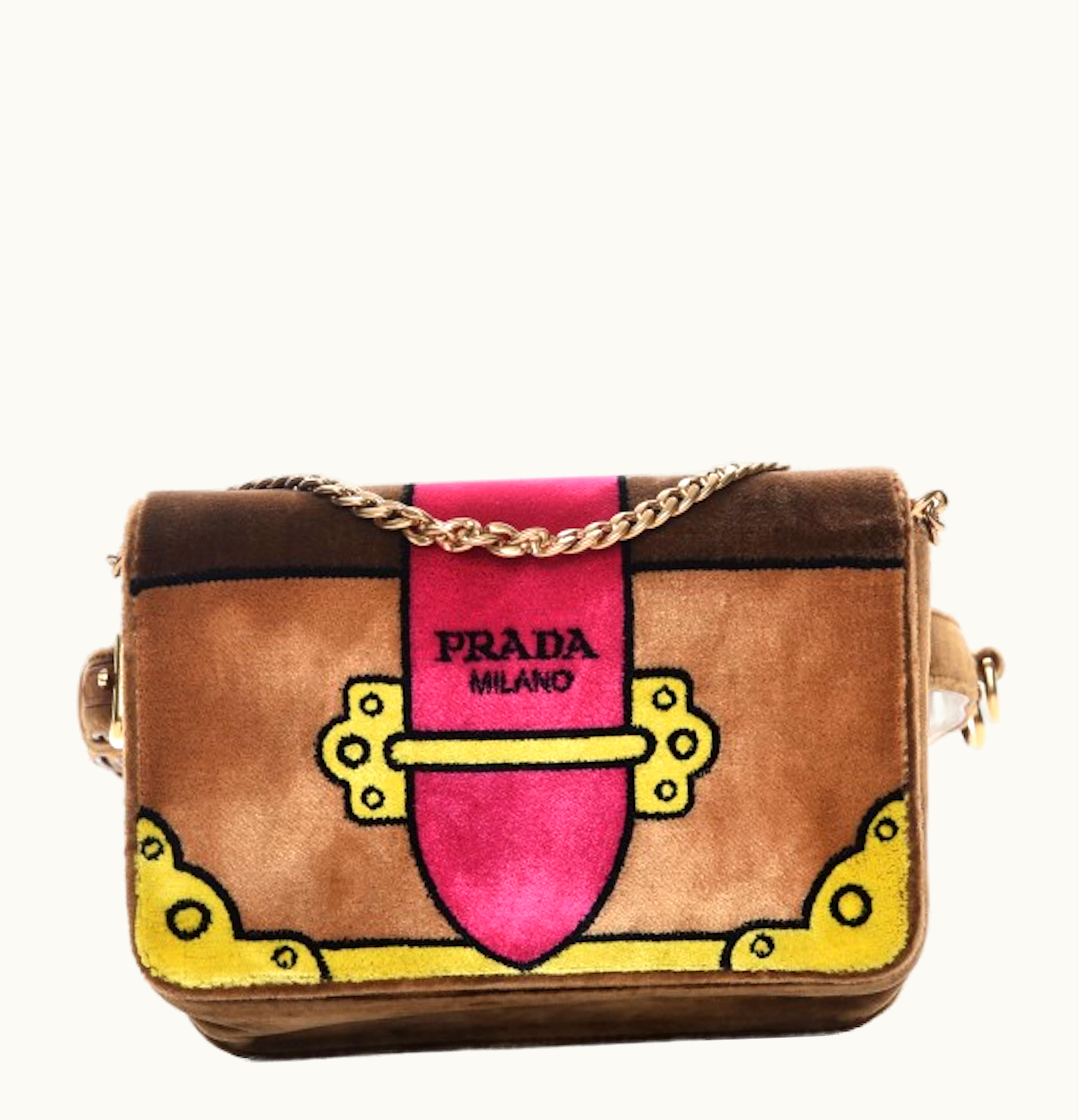 Prada Cahier Belt Bag Logo Print Velvet Cammello