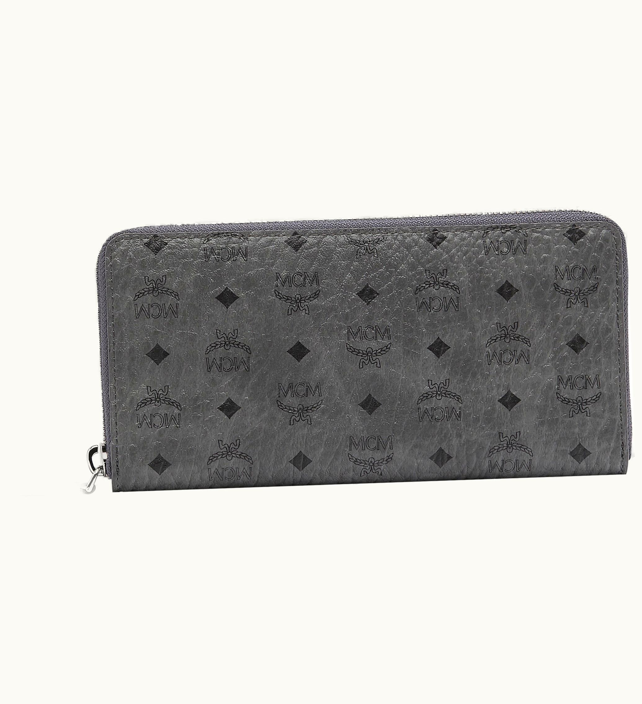MCM MCM Zip Around Wallet Monogram Visetos Original Large Phantom Grey