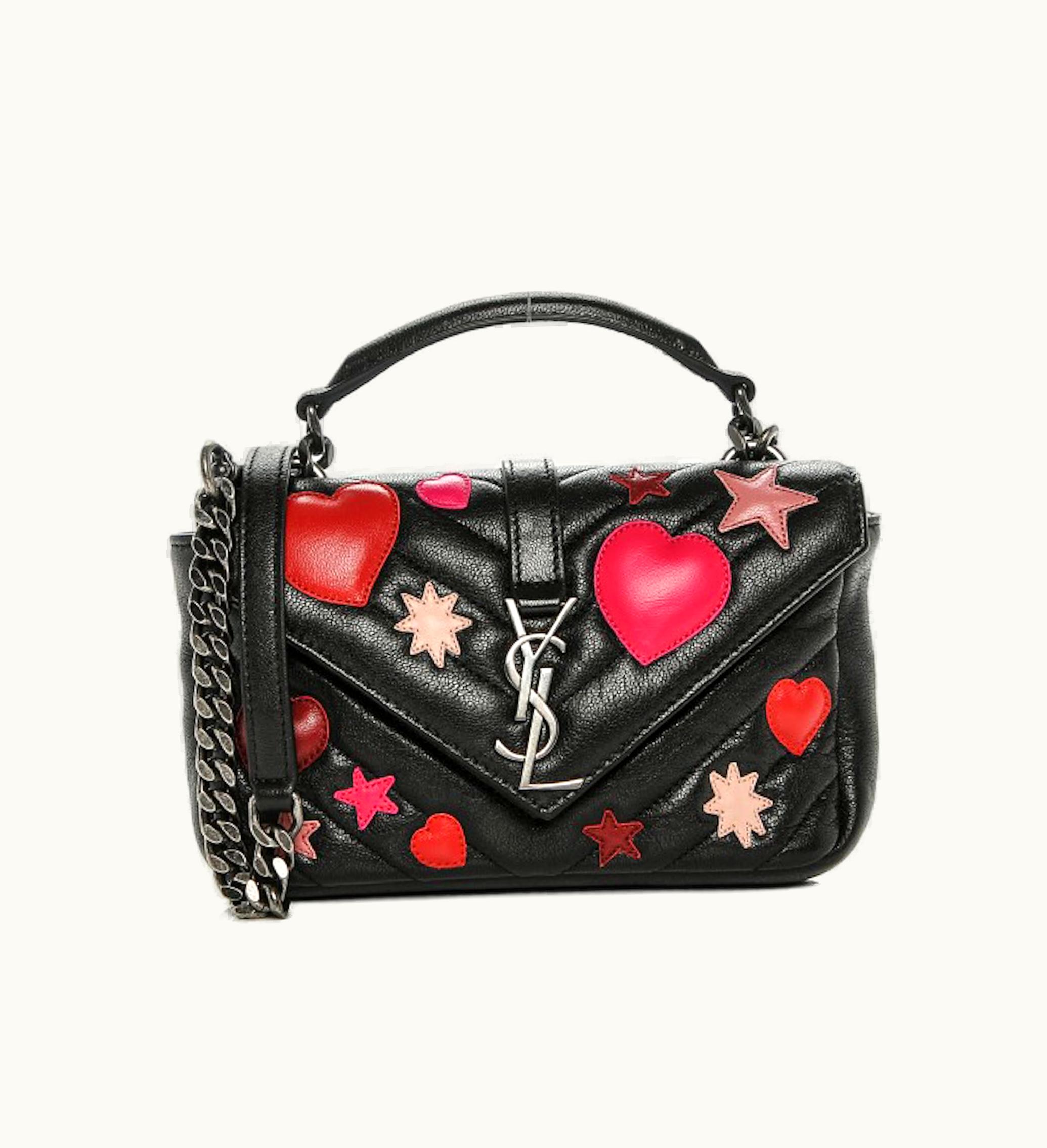 Saint Laurent College Chain Wallet Matelasse Hearts Black Multicolor
