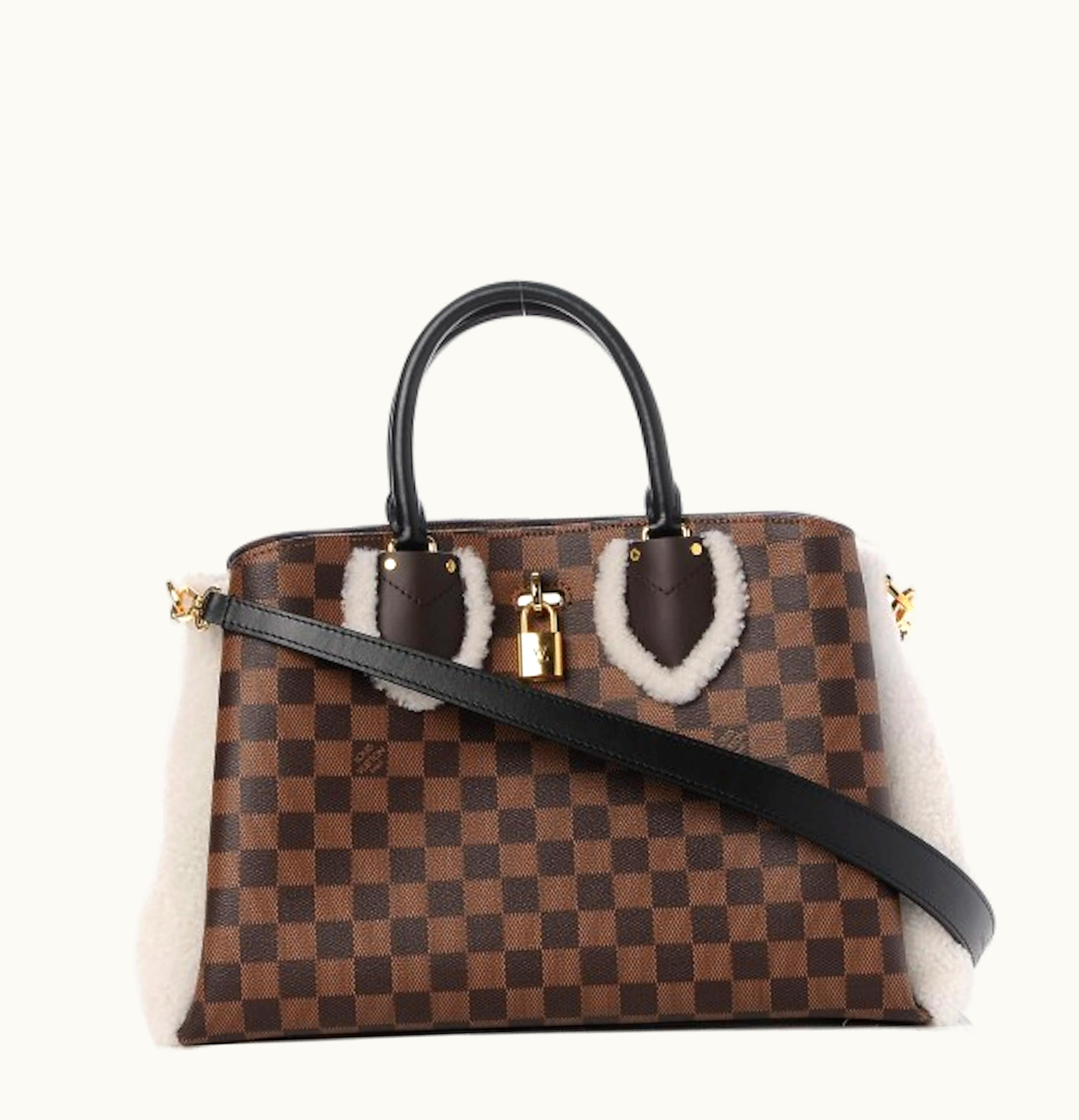 Louis Vuitton Louis Vuitton Tote Normandy Damier Ebene Cuir Taurillon Canvas Shearling Ebene White