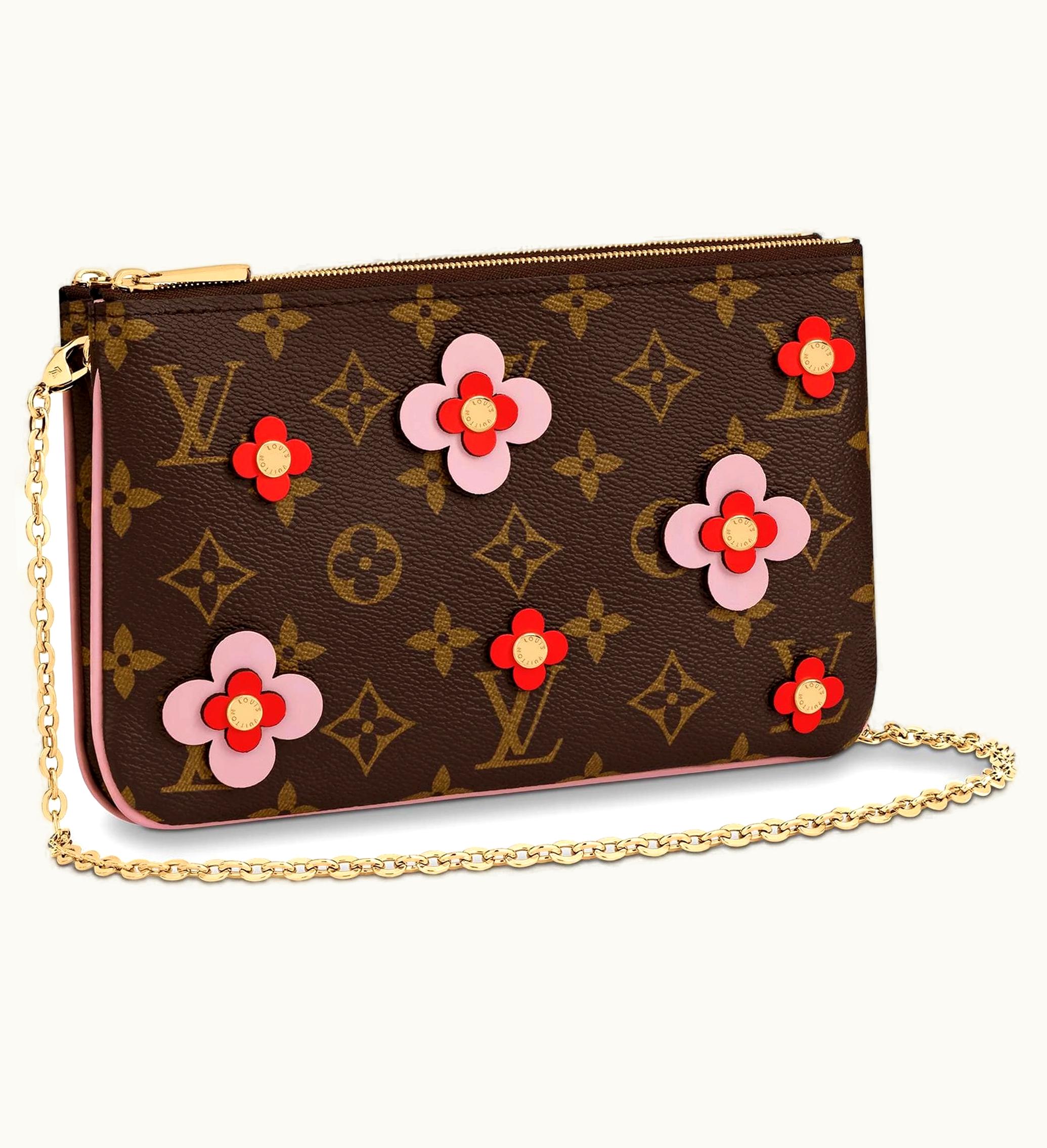 Louis Vuitton Louis Vuitton Pochette Double Zip Monogram Blooming Flowers Brown Rose Ballerine