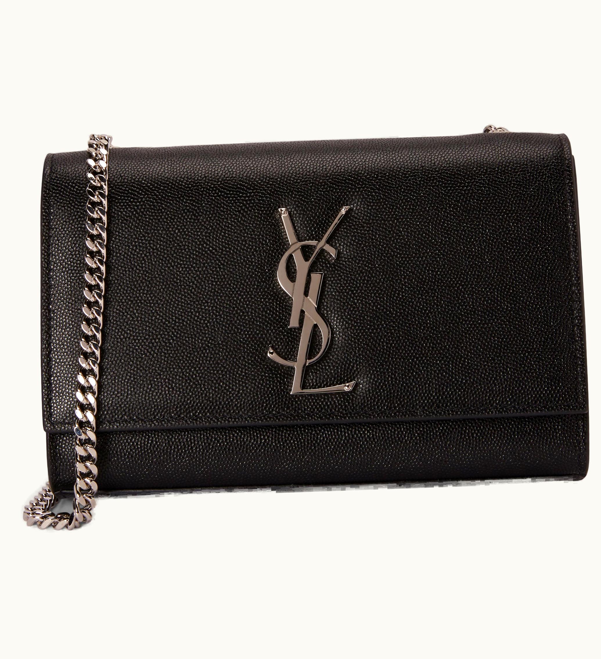 Saint Laurent Chain Kate Textured Leather Interlocking Metal Ysl Signature Small Black