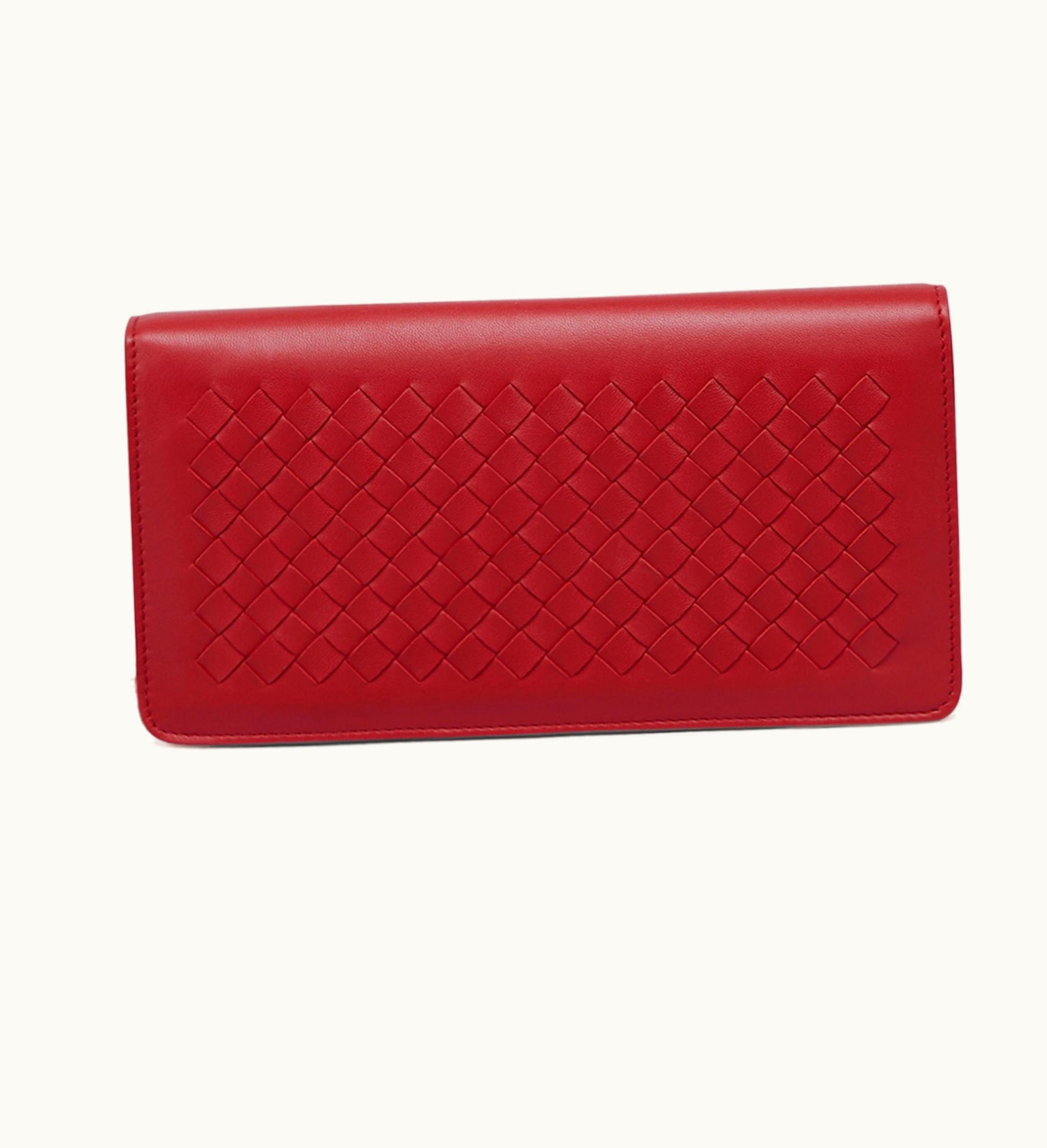 Bottega Veneta Continental Wallet On Chain Intrecciato China Red