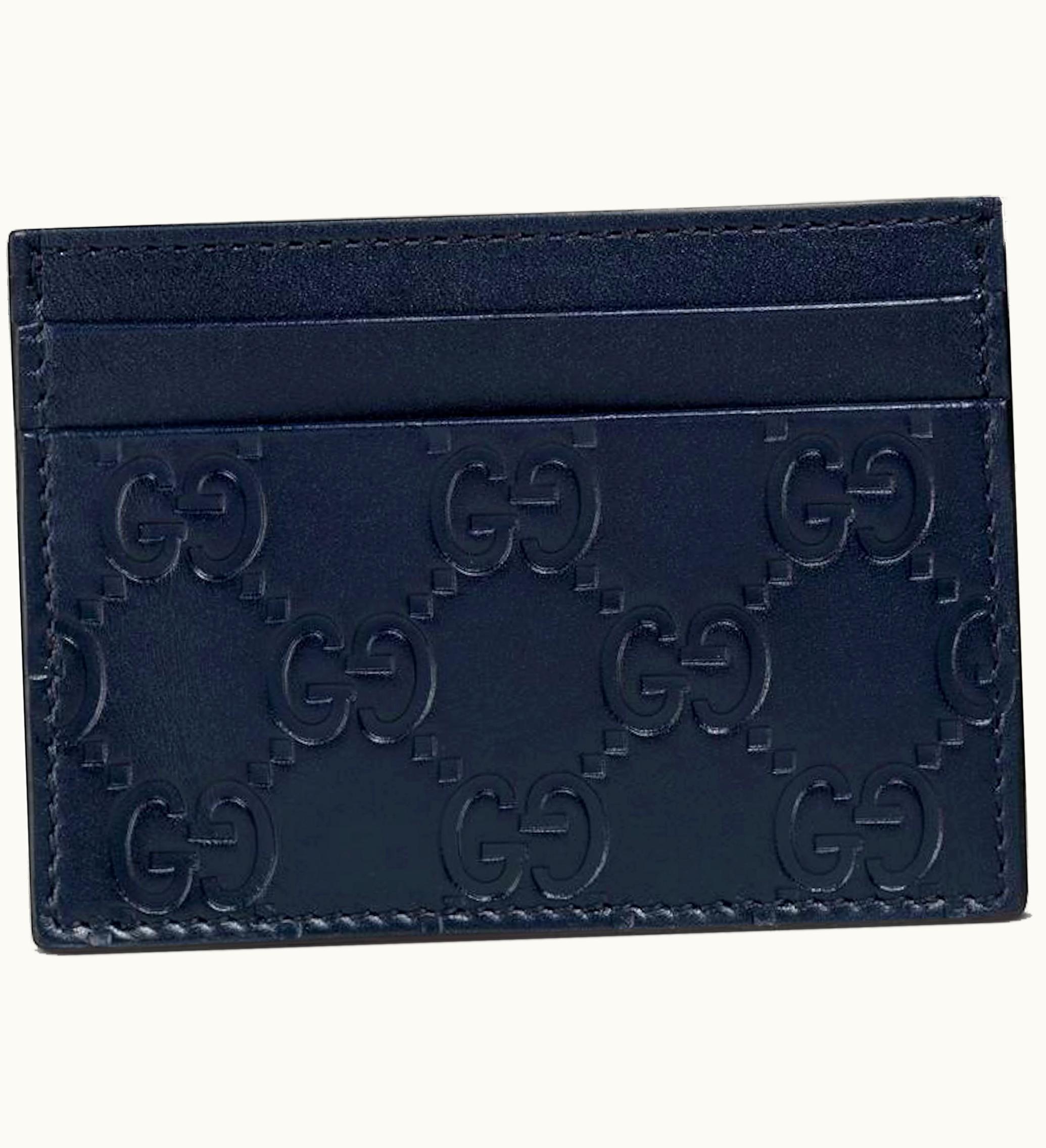 Gucci Gucci Signature Leather Card Holder GG 5 Card Slot Blue