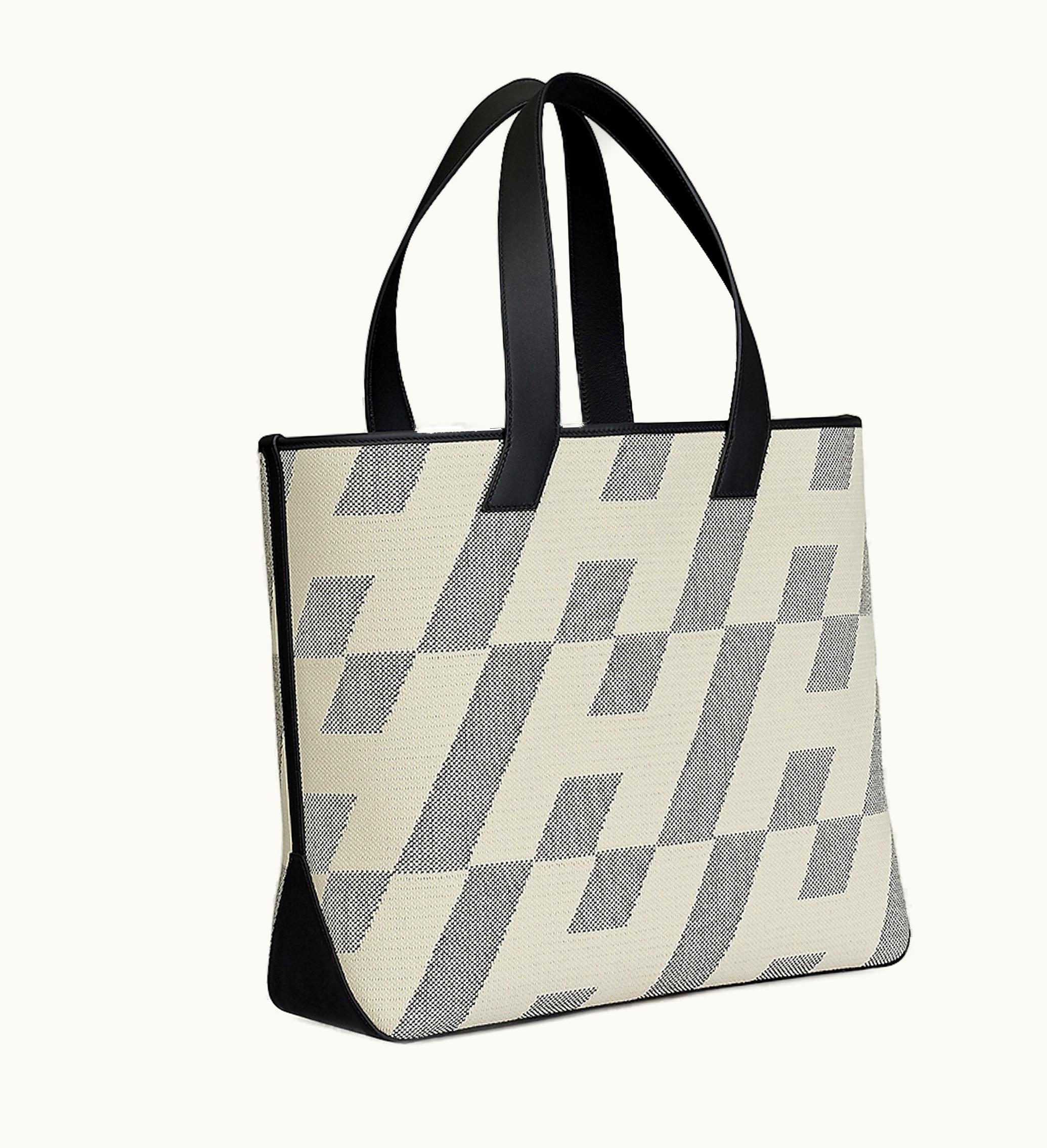 Hermes Cabas H En Biais 40 Bag Ecru Black Black